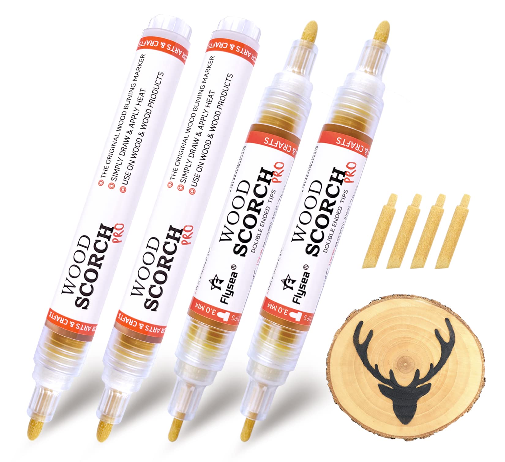 SUIUBUY Scorch Pen Marker, 4 PCS Wood Burning Pen Tool with Oblique Tip and Bullet Tip, Chemical Wood Burner Set for Wood Burning, Suitable for Do-it-Yourself Stencil and Crafts