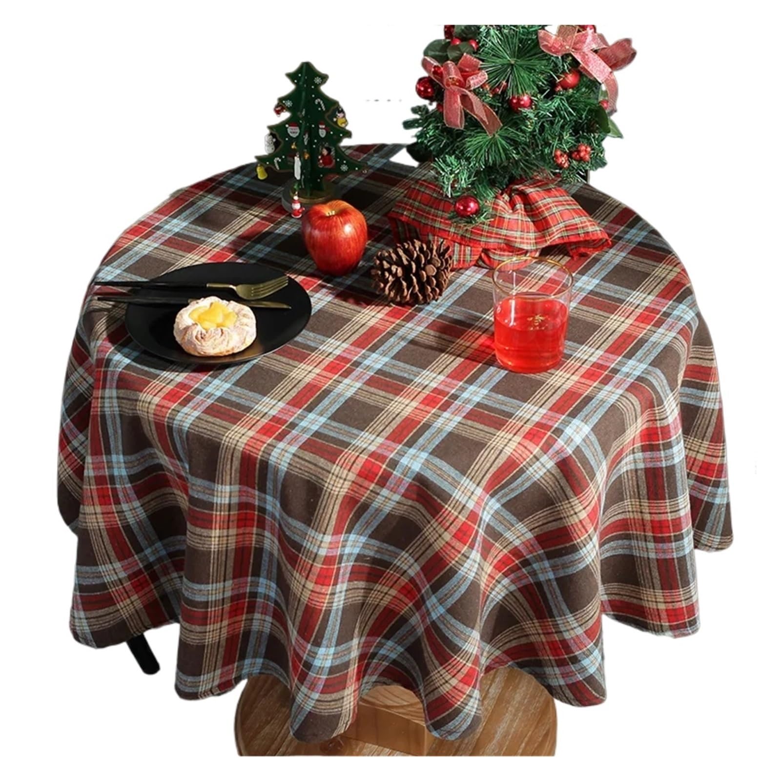 BTGYTTKL Checkered Tablecloth Tartan Red Plaid Snowflake Tablecloth Washable Checkered Rectangle/Round Fabric Table Cloths Holiday Decorations