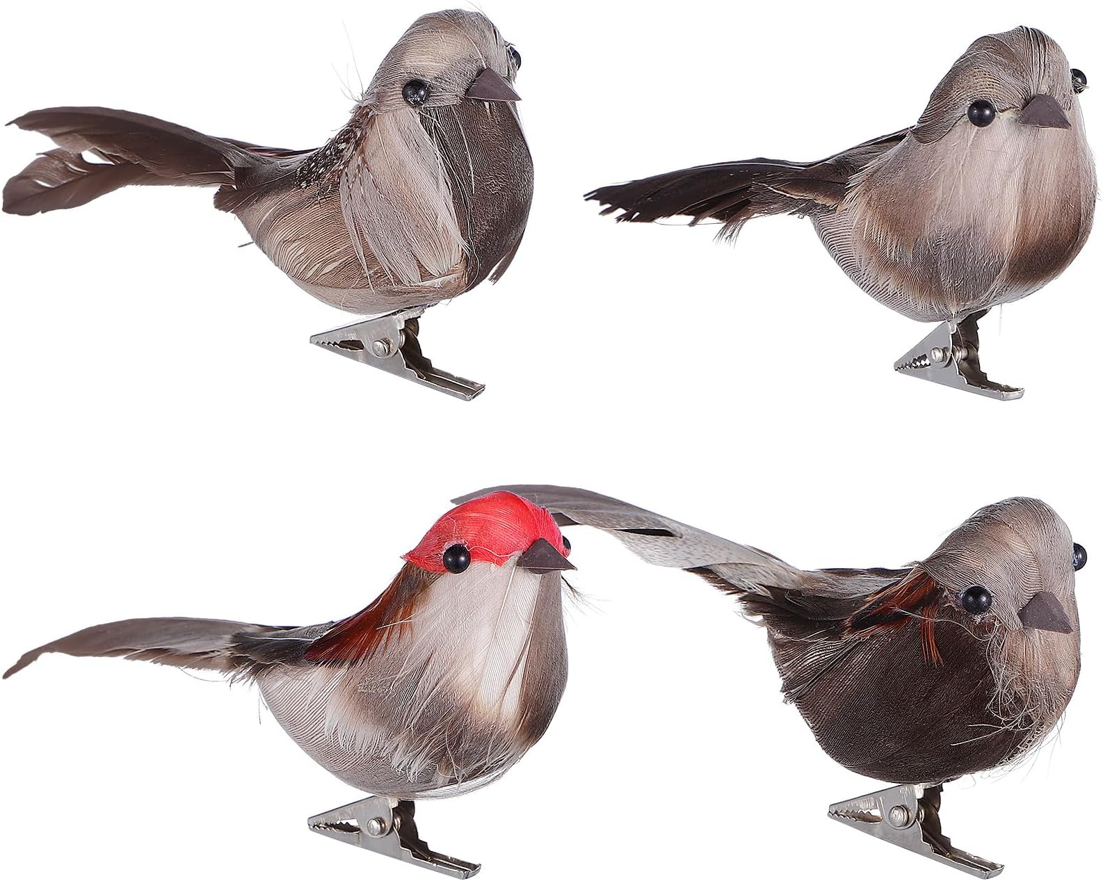 NUOBESTY Simulated Bird Decoration - 4Pcs Lifelike Feathered Birds for Christmas Tree Garden and Home Decor