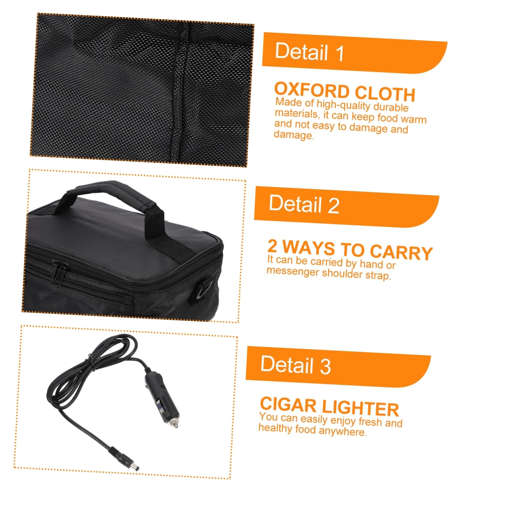 Bolsa para Recalentar Alimentos 12v para Coche y Oficina, Bolsa Térmica para Almuerzo, Aislante, Oxford y Goma