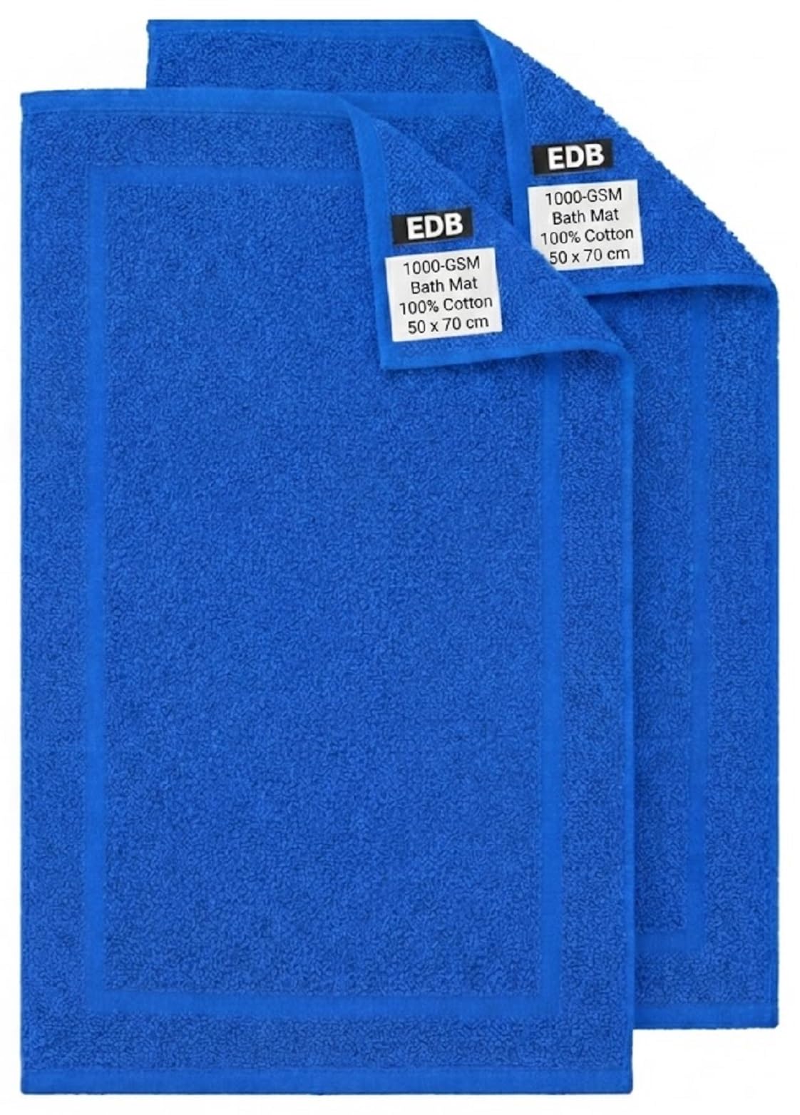 EDB Luxury 1000 GSM Bath Mat Set of 2 – Premium 100% Egyptian Cotton Terry Toweling Hotel Quality Bathroom Rugs (50x70cm) – Machine Washable Thick, Soft, Highly Absorbent & Quick Drying (Blue)