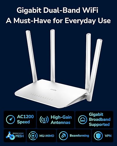 Miniatura 3 de Cudy Router WiFi Gigabit AC1200 (WR1300), enrutador de Internet inalámbrico MU-MIMO de doble banda, 4 antenas, VPN, WiFi para invitados y modo AP,