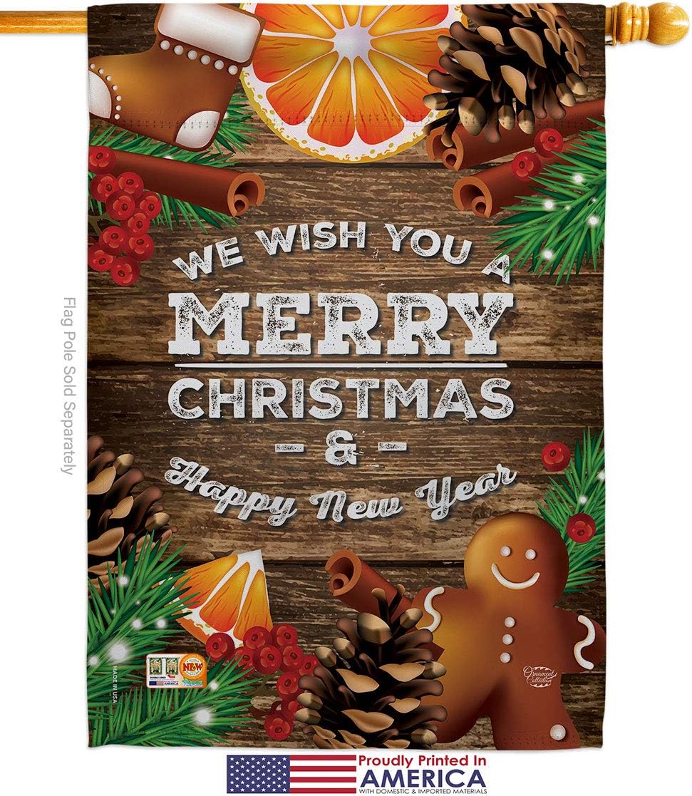 Christmas Sprit House Flag Dowel Set Wintertime Santa Marry Xmas Present Reindeer Season Snow Small Decorative Gift Yard Banner Made In USA 28 X 40