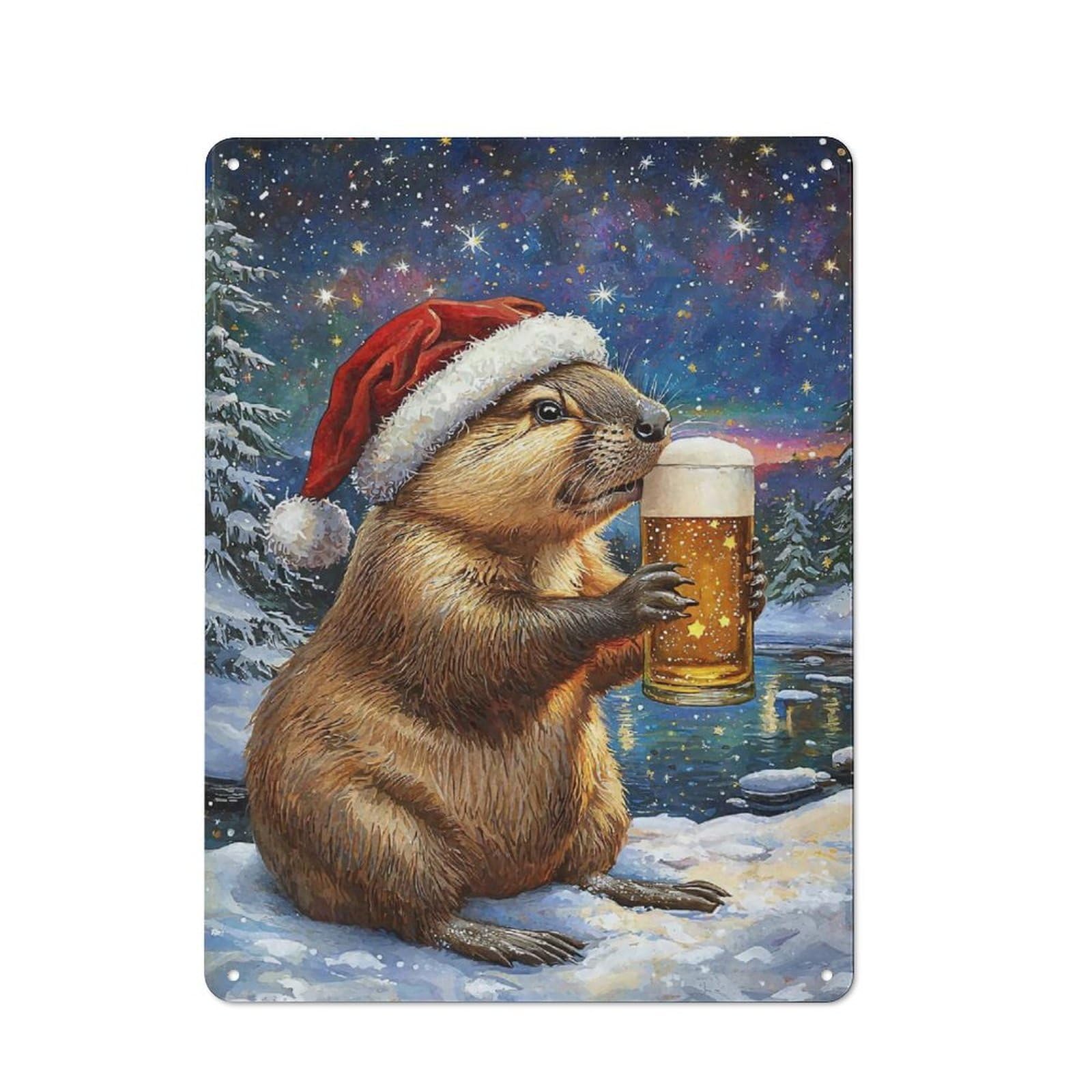 Junmoney Xmas Bober Beer Santa Retro Metal Plaque 40X30cm For Lounge Or Reading Corner, For Vintage Wall Decor Fans, For Themed Room Decoration