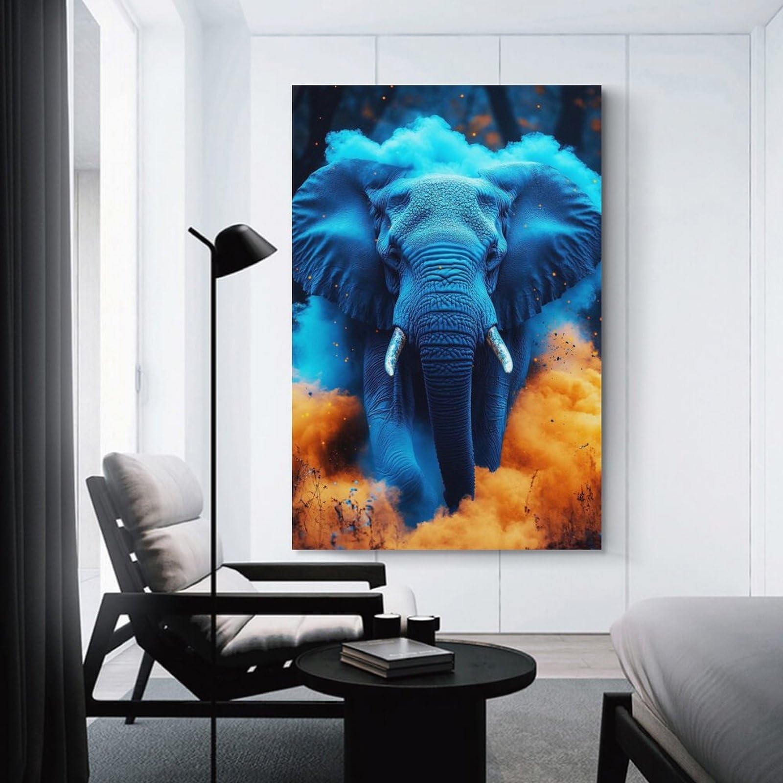 Junmoney Unframe-Style-9 Wall Picture Print Blue Elephant In Colorful Smoke, 24X36inch(60X90cm), For Contemporary Homes, Apartments Or Offices, Decorative Canvas Decor For Home Updates