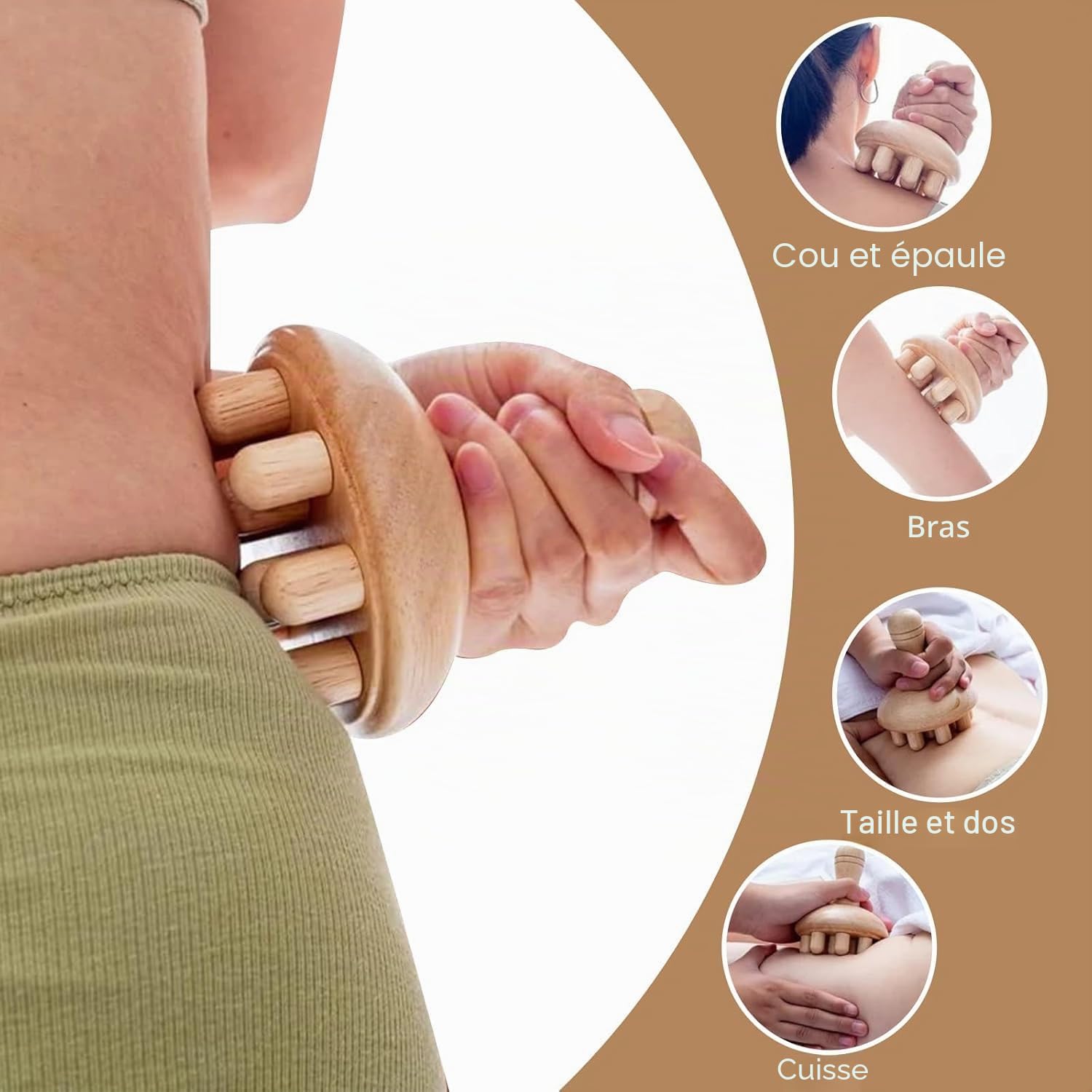 Maderoterapia Kit de massage thérapeutique en bois 8 pièces – Drainage lymphatique et contour du corps pour réduire la cellulite, douleurs musculaires, sculpture de spa à domicile – Kit de bien-être