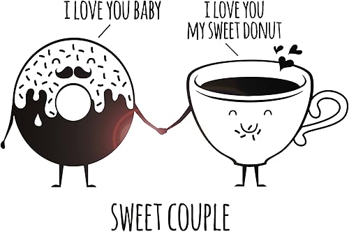 Vinilo Adhesivo de pared con diseño de donut de dulce pareja, confitería, pegatinas de alimentos, mural, decoración grande (g1220), color negro