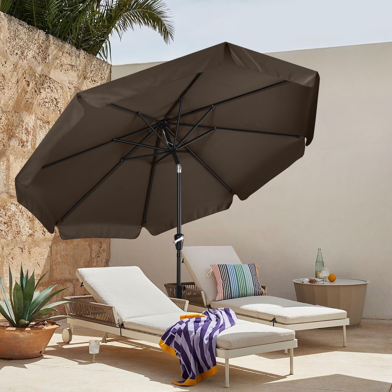 MASTERCANOPY 9ft Patio Umbrella with Valance, Crank & Tilt, Brown