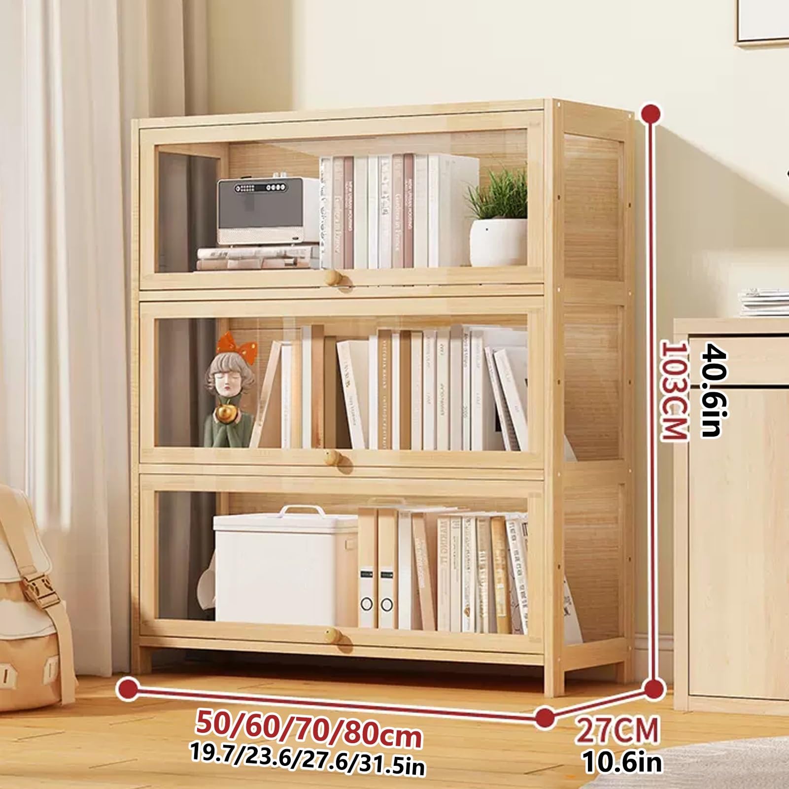 Vitrine Transparente avec Porte Rabattable, vitrine en Acrylique, vitrine de Protection Anti-poussière Transparente à Trois côtés, Porte d'armoire Rabattable et Flottante, Forte capacité de