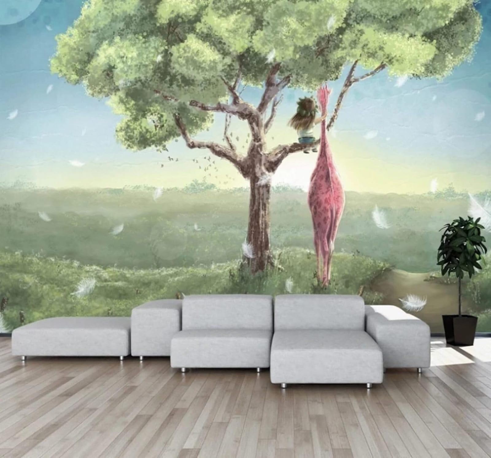 XLMING Cartoon Giraffe Fresh Large Trees 3D Wallpaper Luxury Home Dining Decor Paste Sofa Living Room The Wall for Bedroom Mural-430cm×300cm