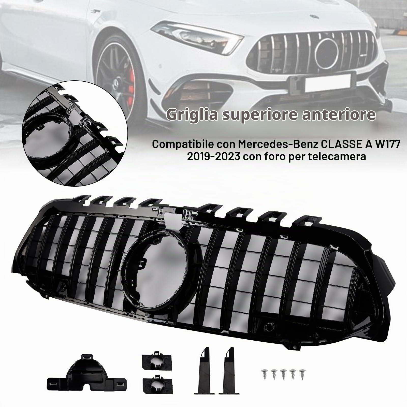 Griglia paraurti Anteriore GT-Style Adatto per Mercedes Benz A-Class W177 2019-2023 (No Logo)
