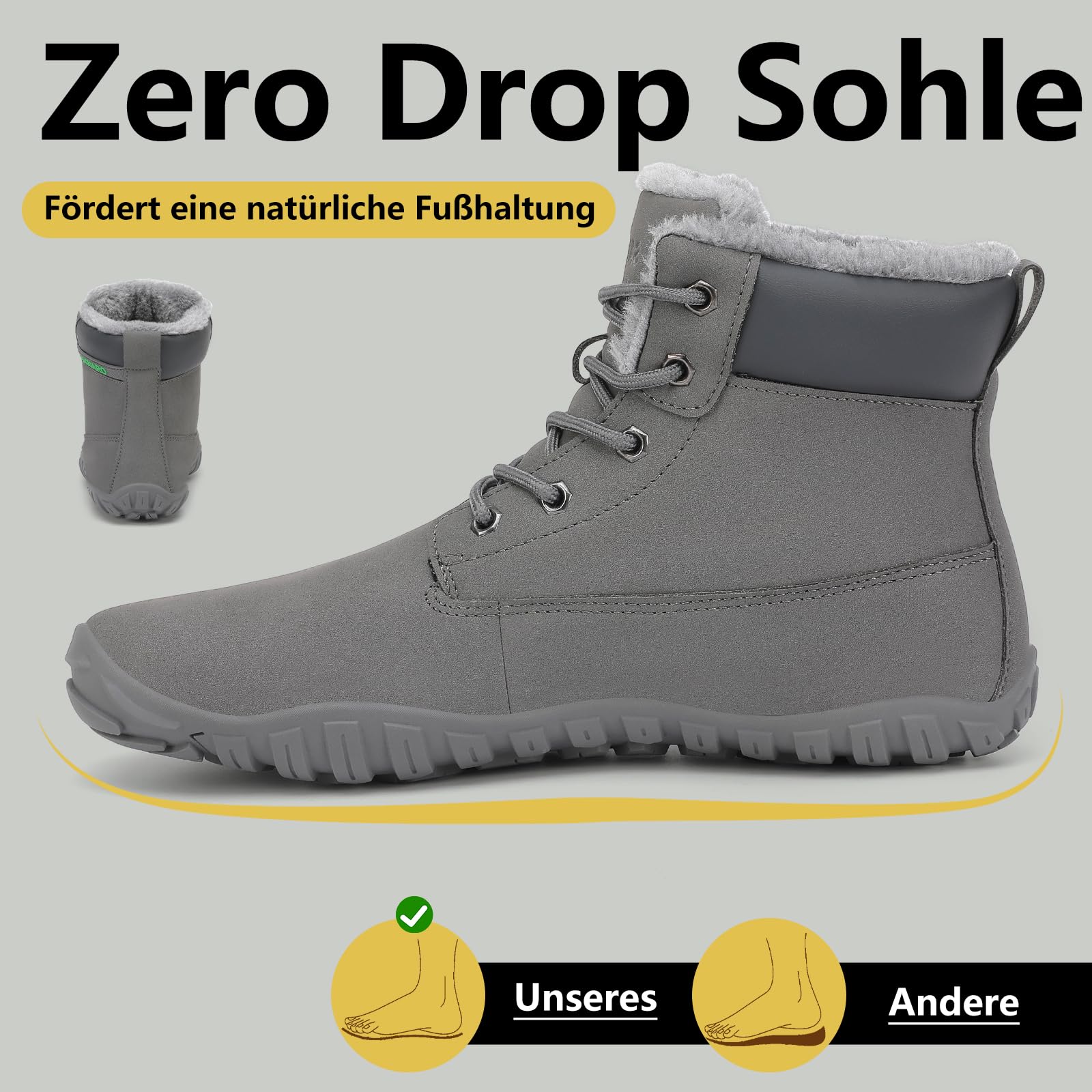 SAGUARO Męskie buty Barefoot Zimowe wodoodporne buty z ciepłym włosem, rozmiar 36-48