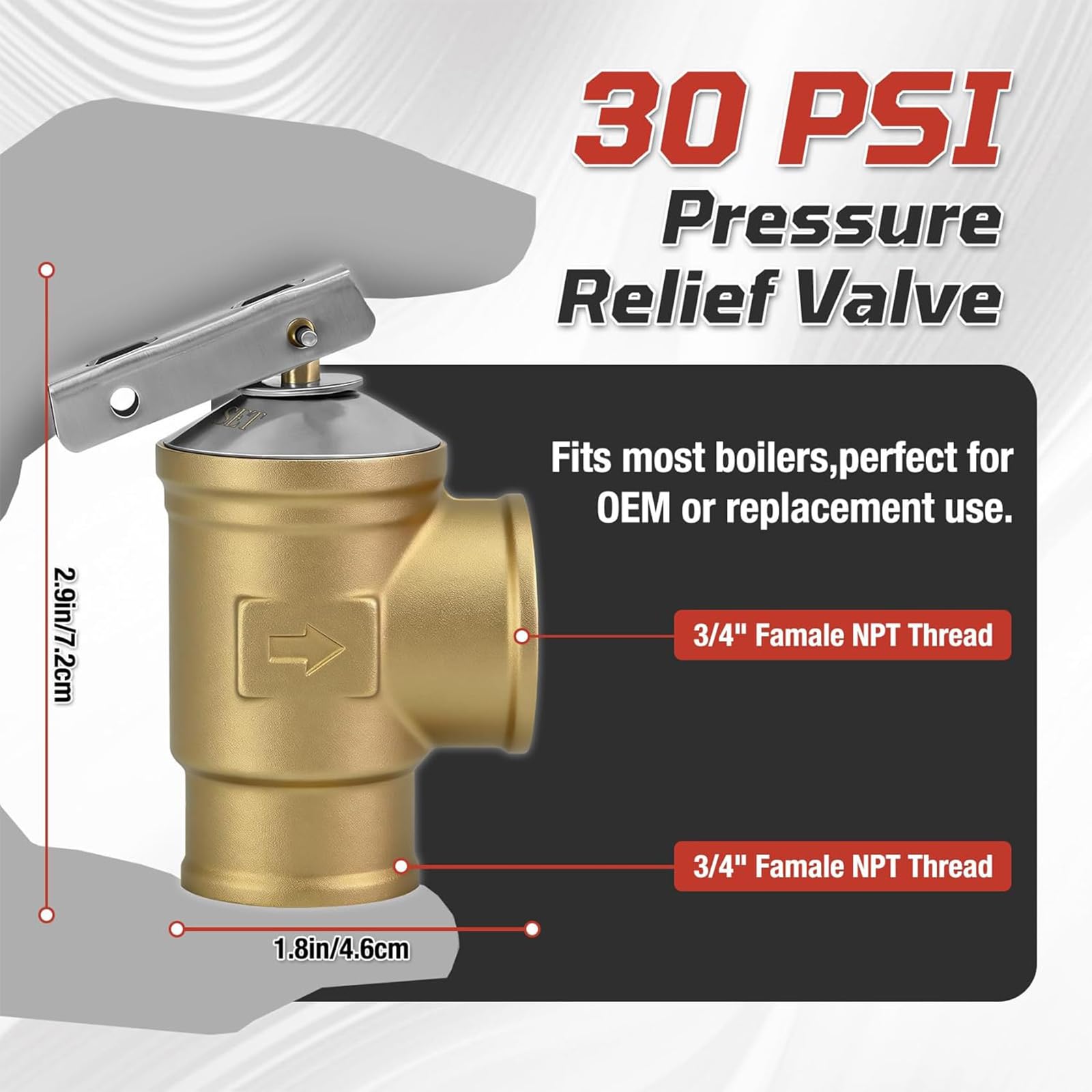 Valvole automatiche di scarico della pressione, valvole di sicurezza in ottone pesante con filettatura interna da 3/4" per caldaia ad alte temperature, sicurezza in ottone