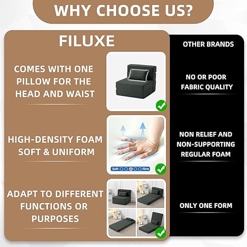 Miniatura 5 de Sofá cama plegable convertible  Silla de cama con almohada, moderna tela de lino para suelo y futón, colchón plegable para sala de