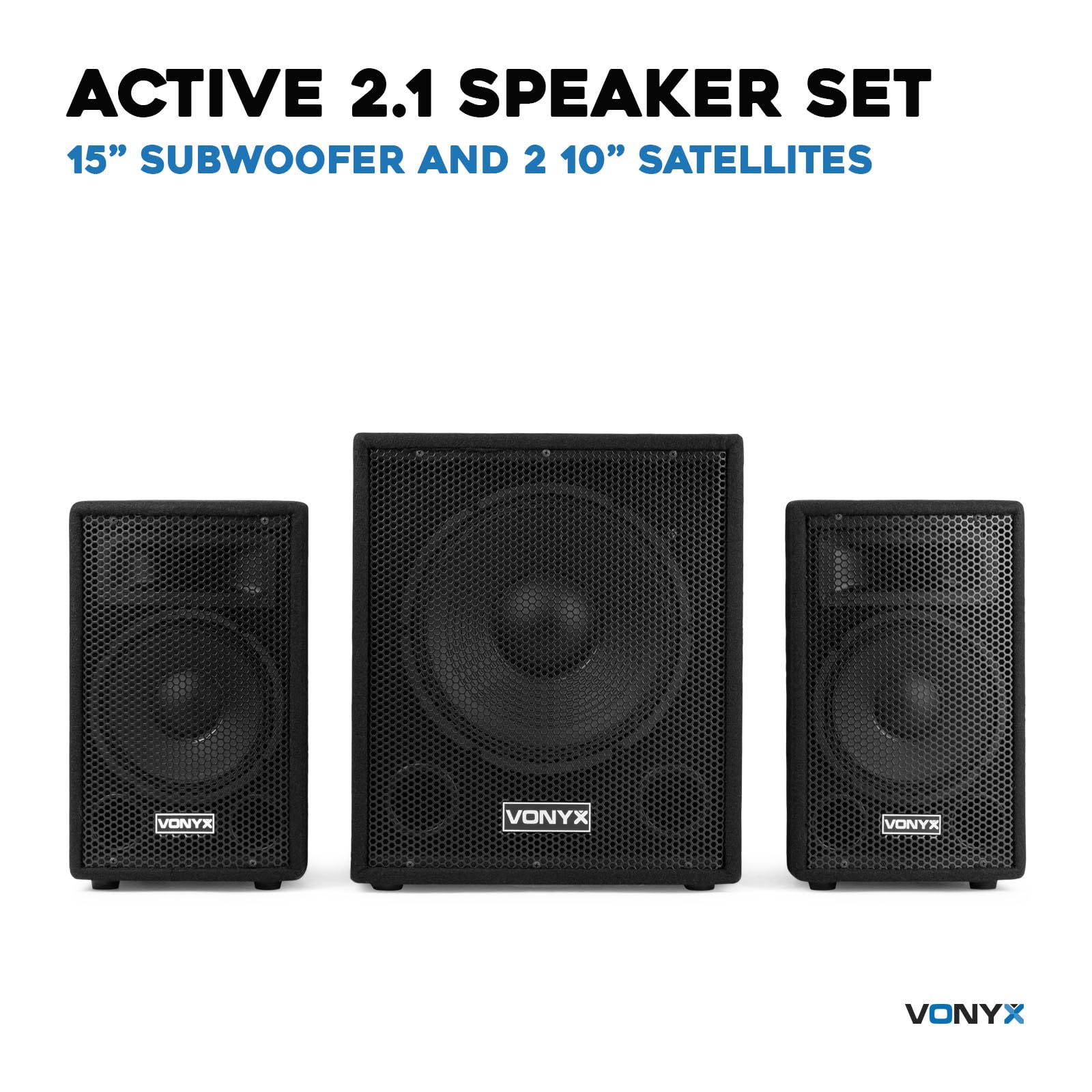 Vonyx VX1015BT Beginner DJ Set – 1000W PA-Anlage 2.1 + CDJ450 DJ-Mixer – 15" Subwoofer + 2X Tops + Stative – Bluetooth, USB, CD – Plug and Play – Ideal für Partys bis 50 Personen