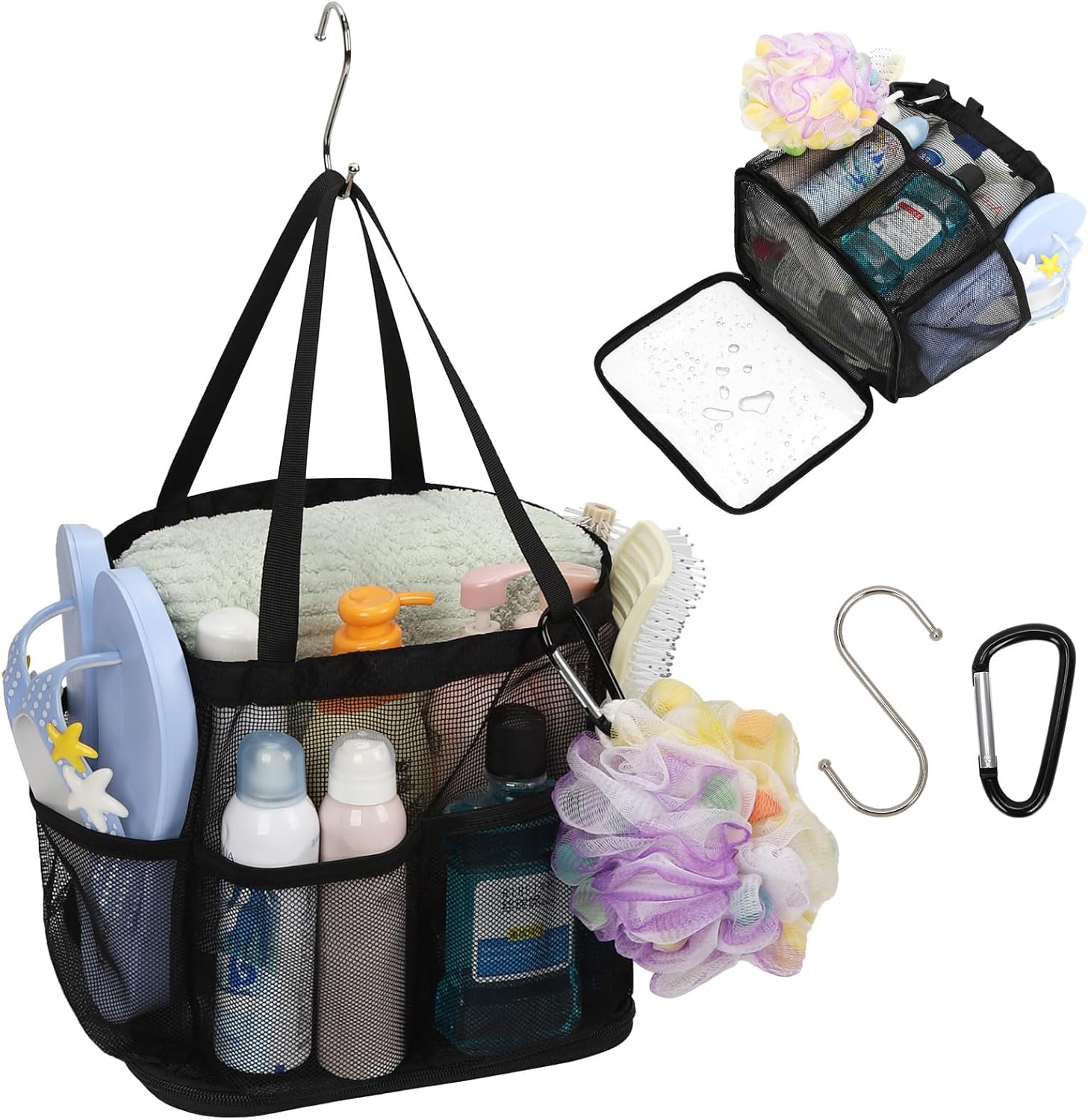 CUBETASTIC シャワーキャディ ポータブル 7つの外側ポケット付き &ndash; ダブルハンドルハンギングシャワートート 大学寮用 速