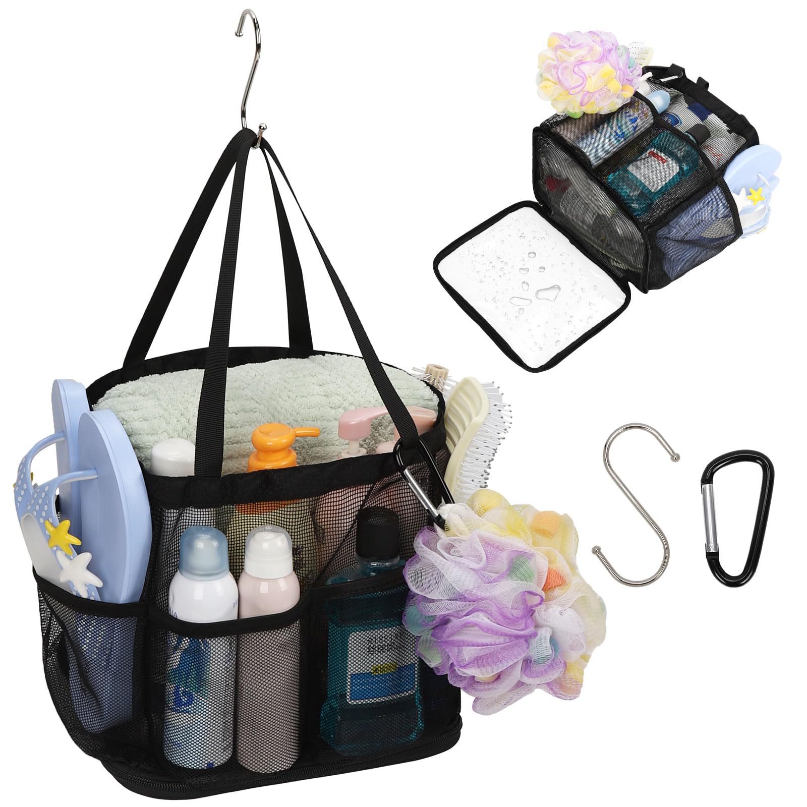CUBETASTIC Shower Caddy Portable with 7 Outer Pockets Double Handle Hanging Shower Tote for College Dorm Quick-Dry 600D