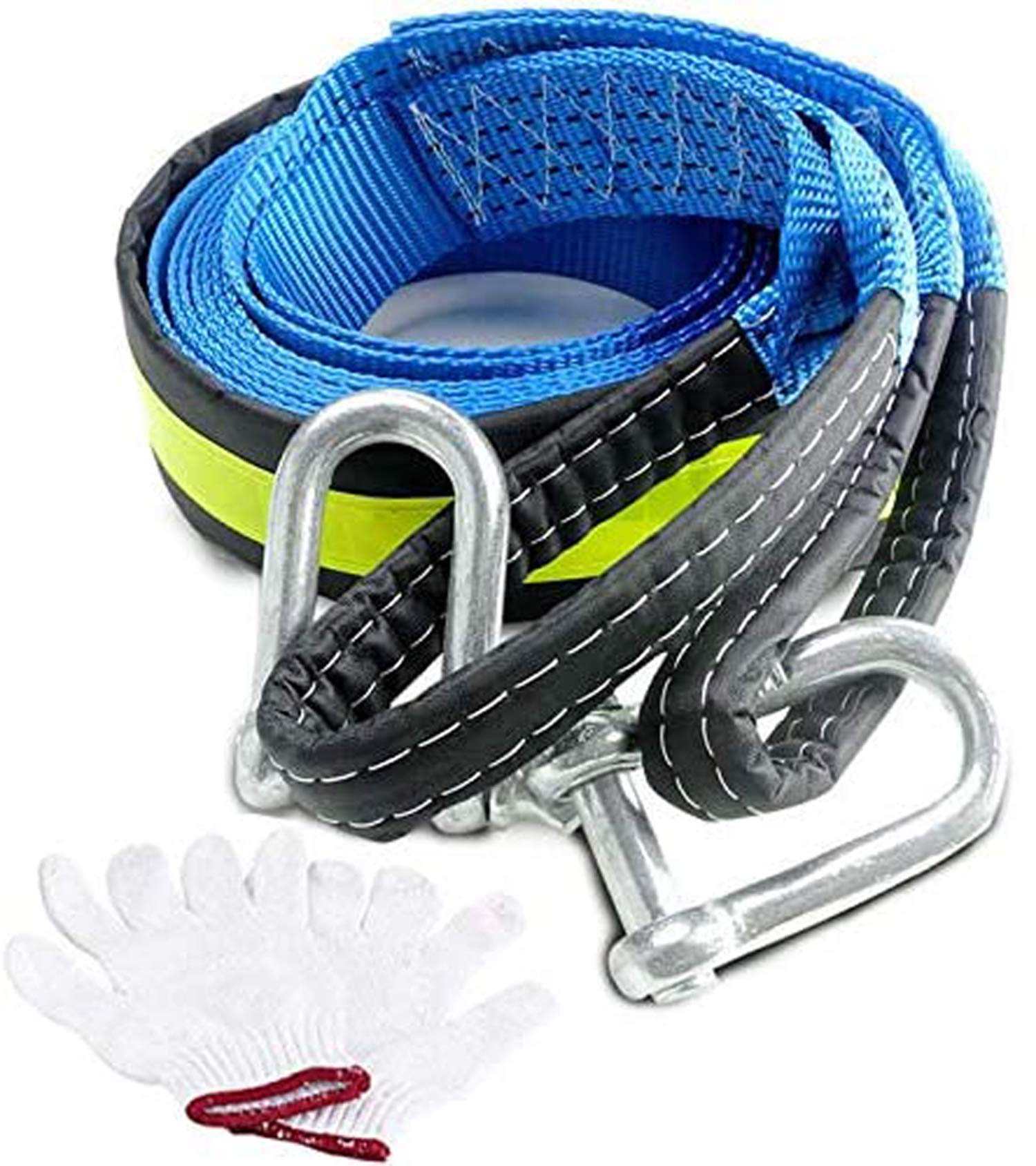 Car Trailer Tow Rope, Lakobos Car Tow Rope Strap Set, 8 Ton Load 5 Meter18000LB Capacity, Heavy Duty with Hook High Strength Emergency off Road Towing Rope with Reflective Strip and Gloves (16.4ft)