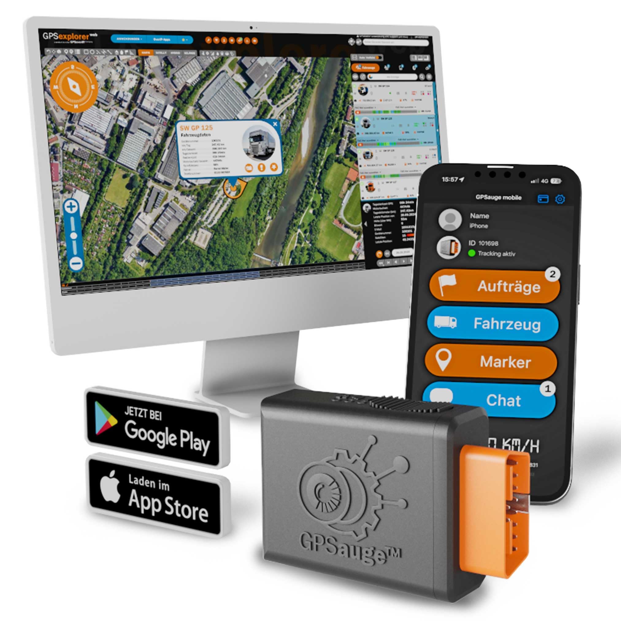 OBD: GPS Telematik-Tracker inkl. 1 Jahr Lizenz, sofort einsatzbereit! Für Ortung + Objekterkennung + Telemetriedaten + elektronisches Fahrtenbuch mit Fahrer App + Fuhrparkmanagement Software