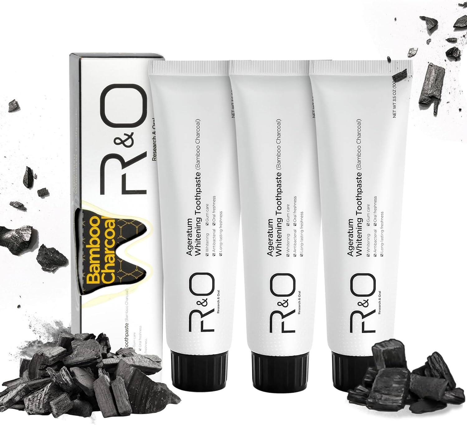 R&O Ageratum Whitening Toothpaste with Bamboo Charcoal, 3.53 oz - Great for Teeth Whitening, Reduces Plaque, Removes Stubborn Stains, Promotes Oral Health, Long - Lasting Fresh Breath (2)