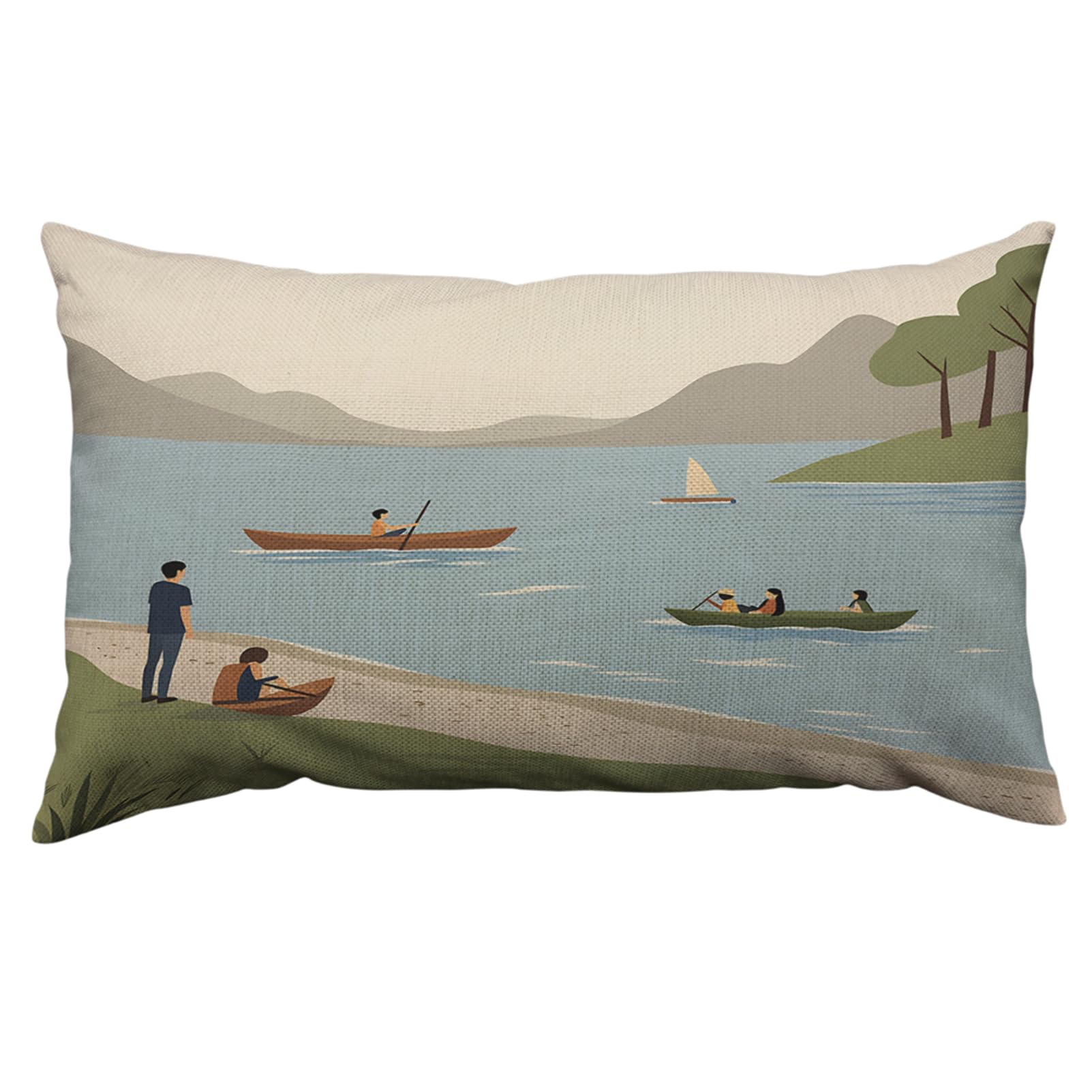 Orythyra Lakeside Recreation Decorative Cushion Covers 30 x 50 cm People Rowing Boats on a Serene Lake Pillow Case Cushion Cover for Outdoor Patio Garden Blench Living Room Sofa Farmhouse Decor Rustic — image 1