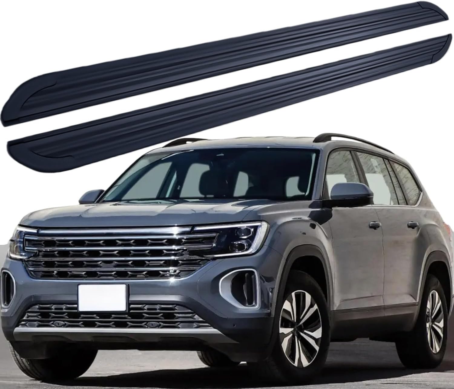 Running Boards Compatible with VW Atlas Teramont 2018-2026 Side Steps Nerf Bar 2Pcs Pedal Board&Brackets,All Black Strip