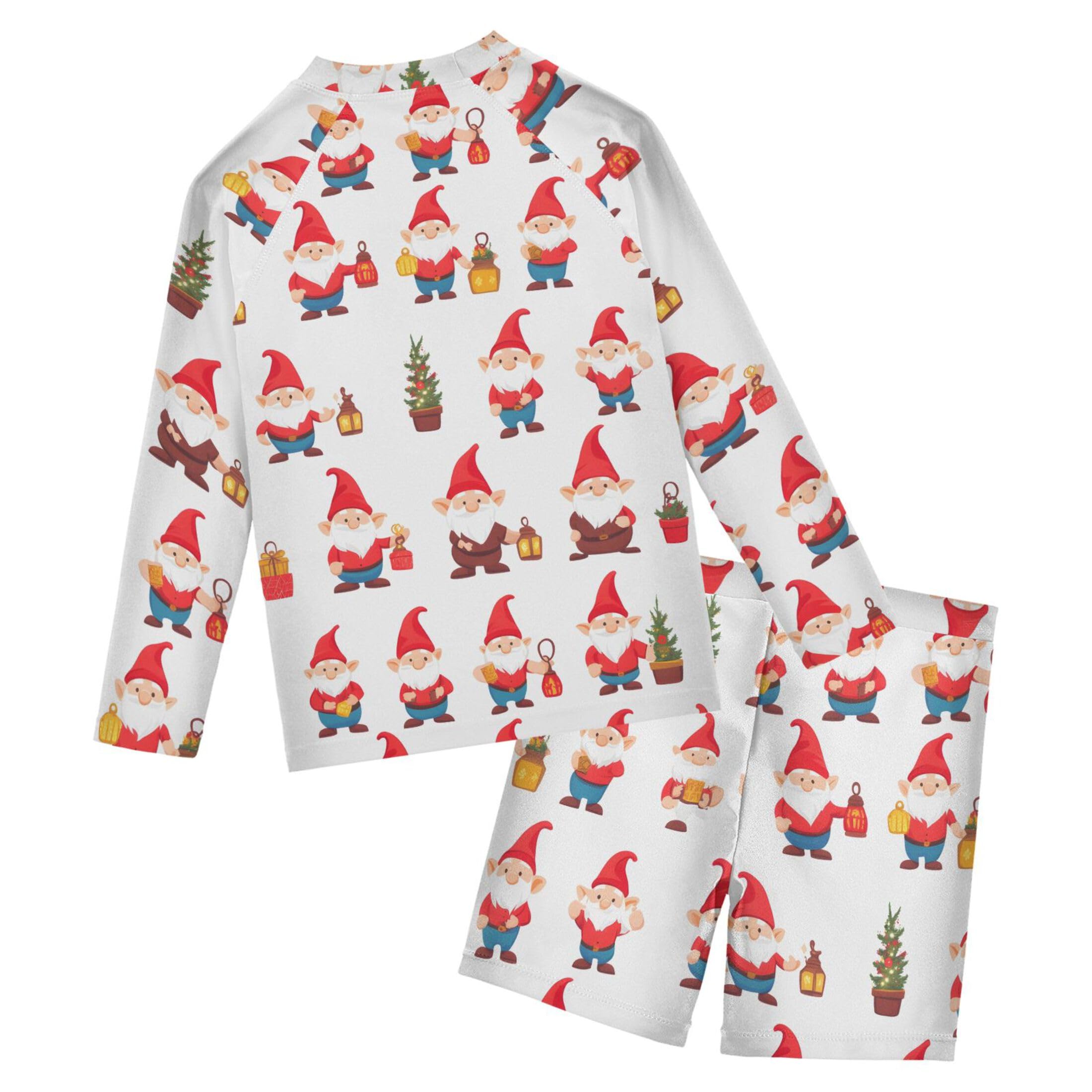 Christmas Xmas Gnome Dwarfs Boys Rash Guard Swimsuits Set for Boys Long Sleeve Swim Shirts Bathing Suits B0403606