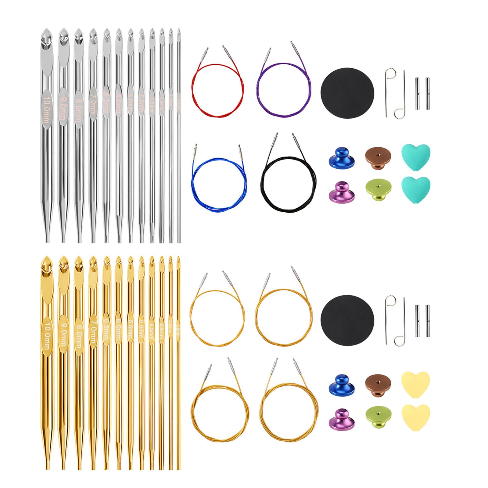 Austauschbares Garn Bastelwerkzeug Set mit 12 Metall Häkelnadeln, 4 abnehmbaren Kabeln und Tasche für die Handarbeit zu Hause, Häkelnadeln, abnehmbare Kabel, Metall Aufbewahrungstasche, Garn