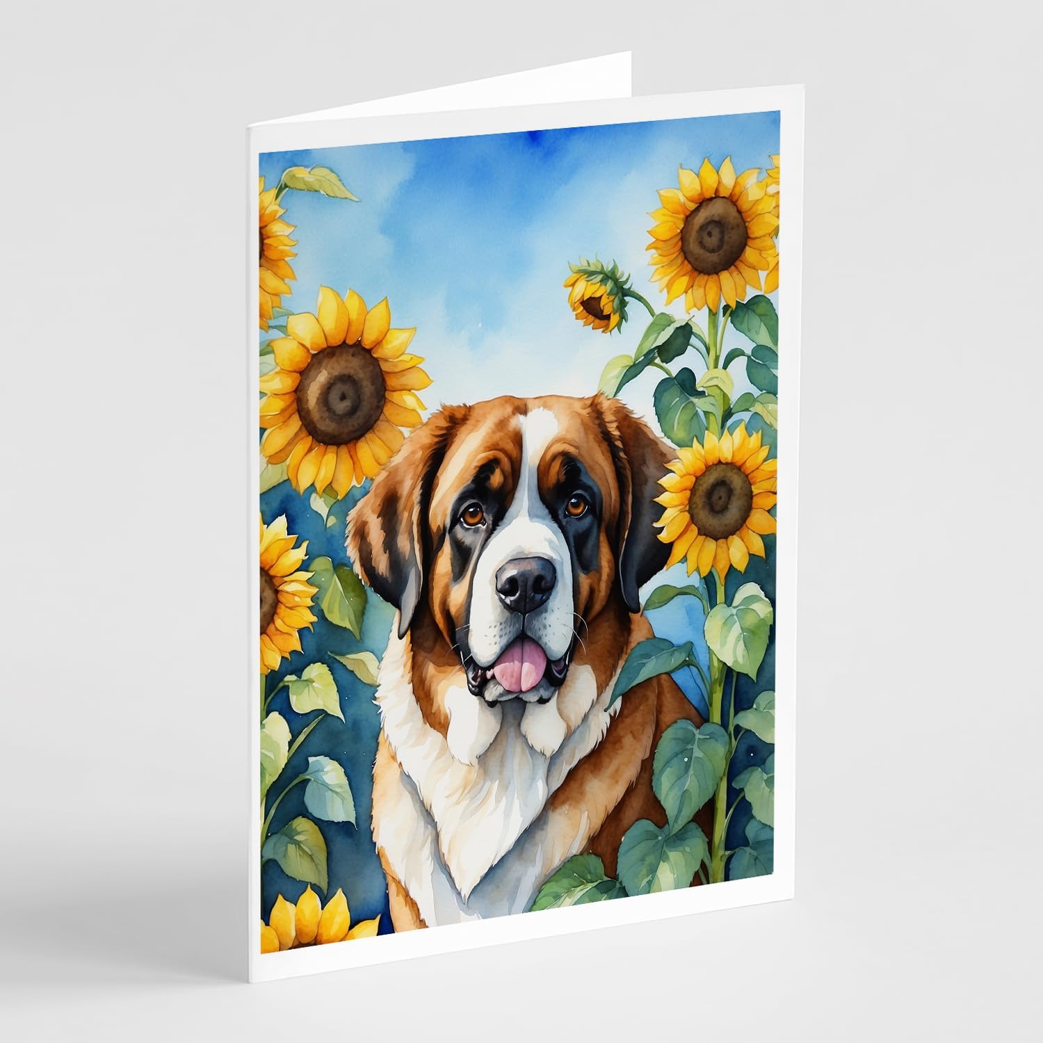 Caroline's Treasures Saint Bernard in Sunflowers Greeting Cards Pack of 8 Blank Cards with Envelopes Whimsical A7 Size 5x7 Blank Note Cards
