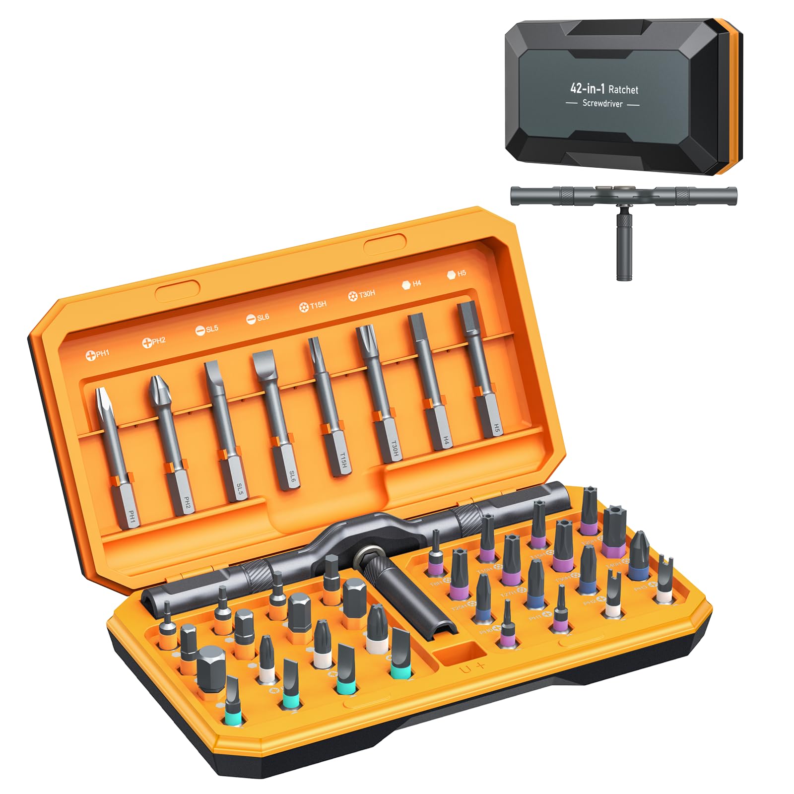 ORIA 42 in 1 Ratchet Screwdriver Kit, Magnetic Screwdriver Set with 40 Precision Bits, Upgraded Version Repair Tool Kits with DIY Ratchet Handle,