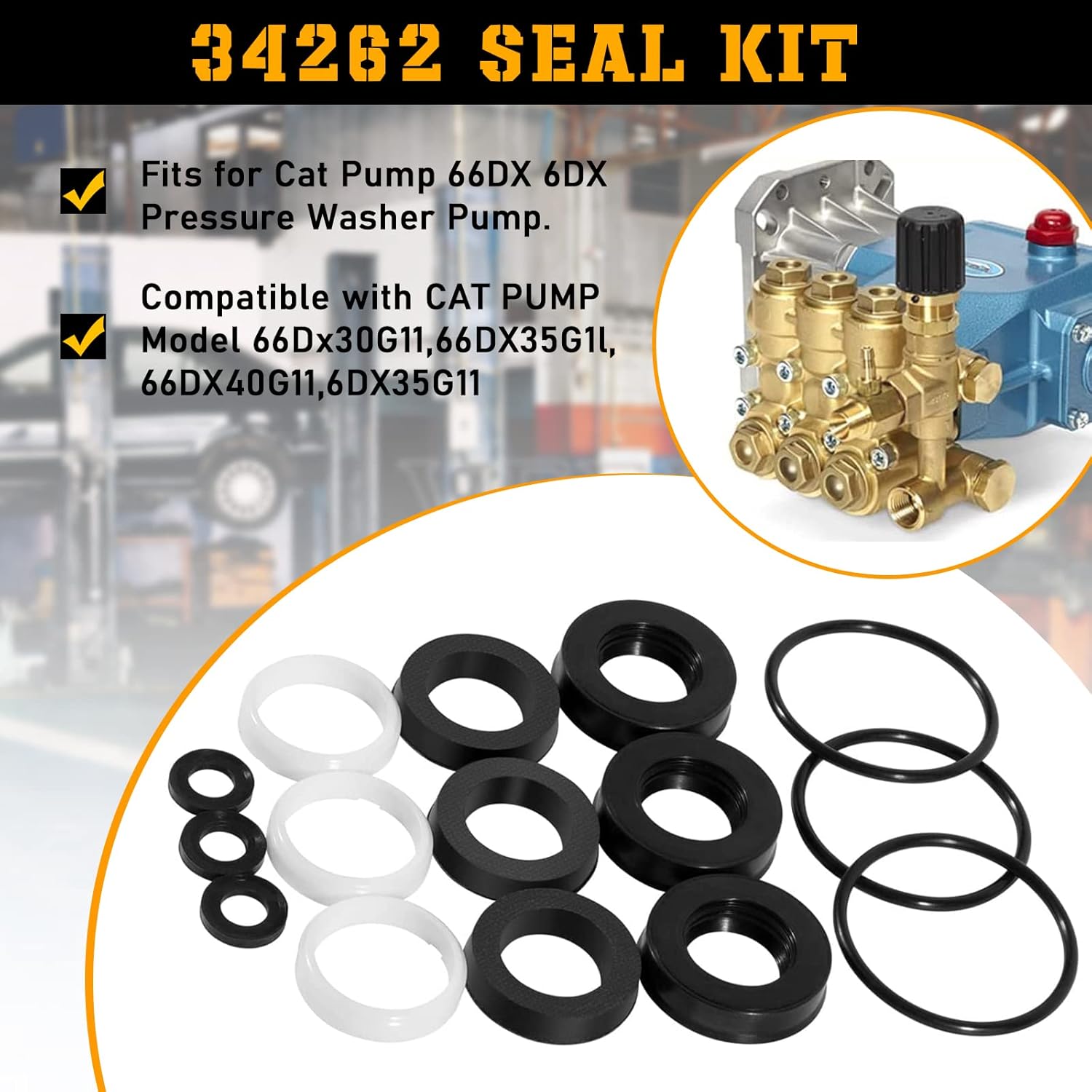 34262 Seal Kit Fit for CAT Pumps 66DX 6DX Pressure Washer Pump Replacement for 6DX35G1I 6DX40G1I 66DX30G1I