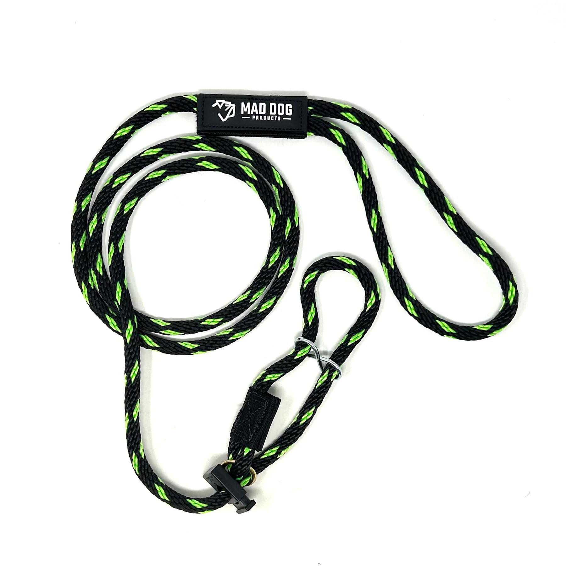 Mad Dog Products Easy Leader Dog Leash 3/8" x 10' Black/Lime Signature Rope - Made in USA