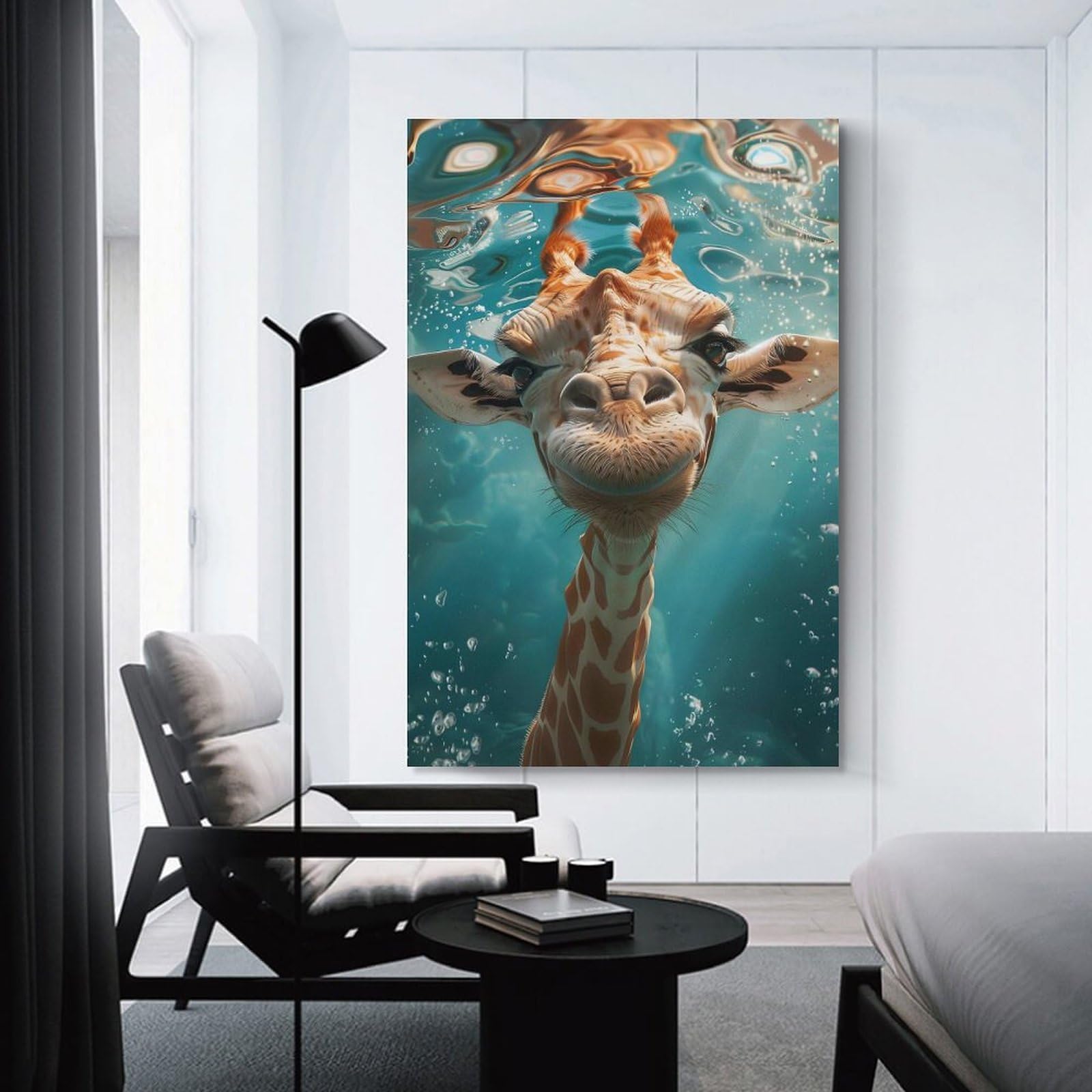 Junmoney Giraffe Sea Hanging Wall Art, 24x36inch(60x90cm), for Living Room, Bedroom, Office Or Hallway, Decorative Artwork with Broad Appeal