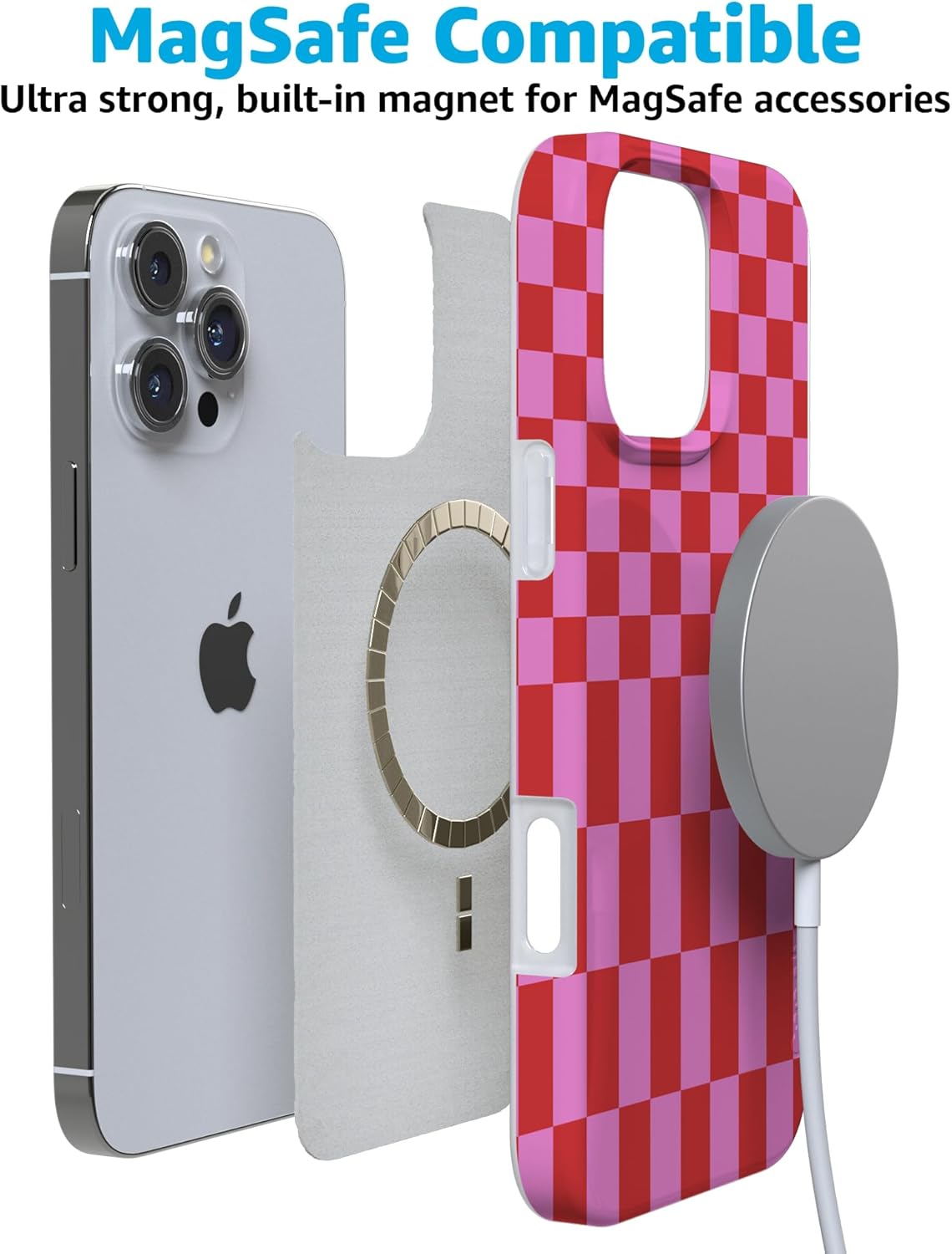 Casely iPhone 16 Pro Max Case | Vibe Check | Pink Checkerboard | Compatible with MagSafe | Classic Ultra Slim Design