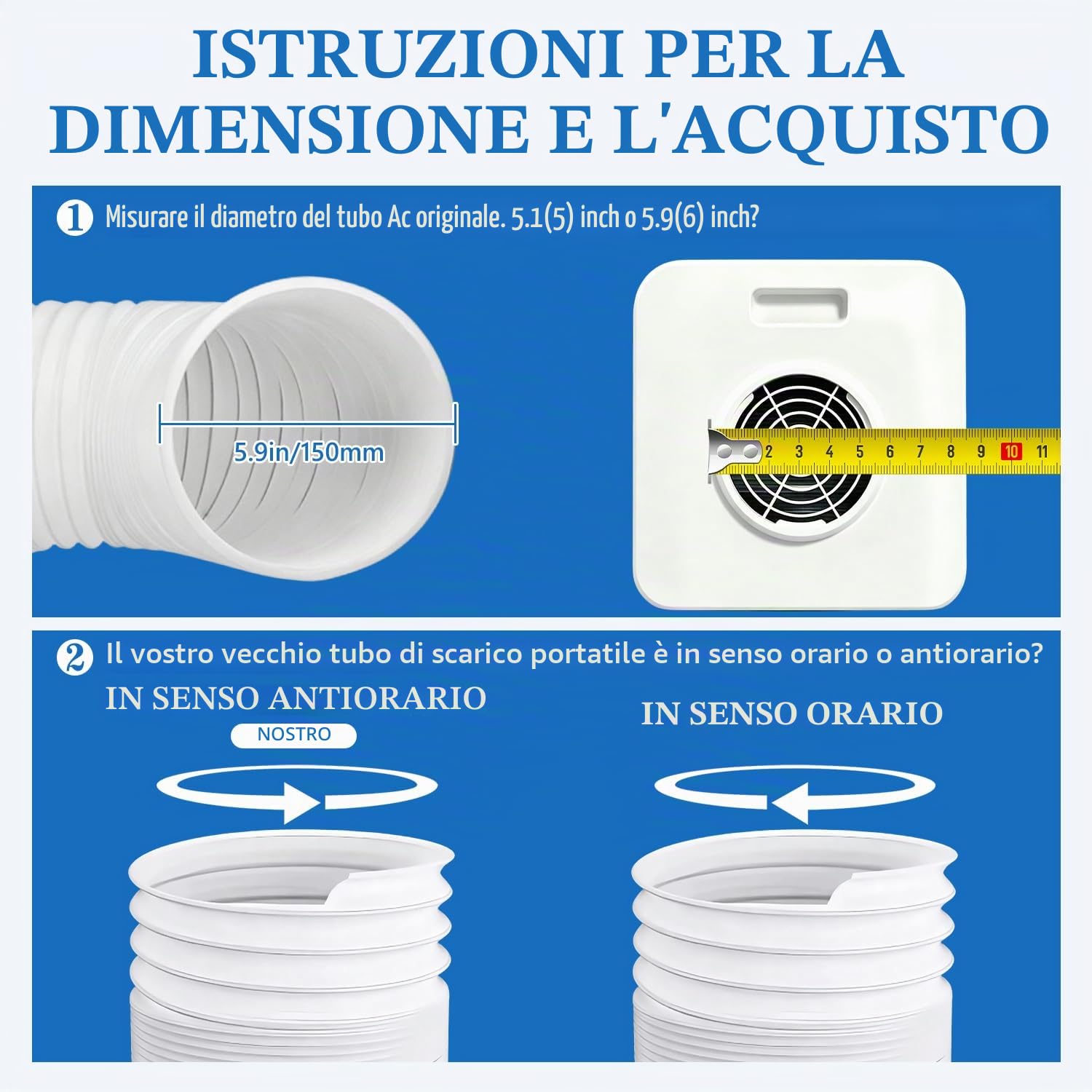 Tissting Tubo Flessibile Per Condizionatore, 15cm*3m/5.91 * 118.11in | PP filo Acciaio Allungabile in Senso Antiorario AC Tubos di Sfiato per Condizionatori D'aria, Asciugatrici