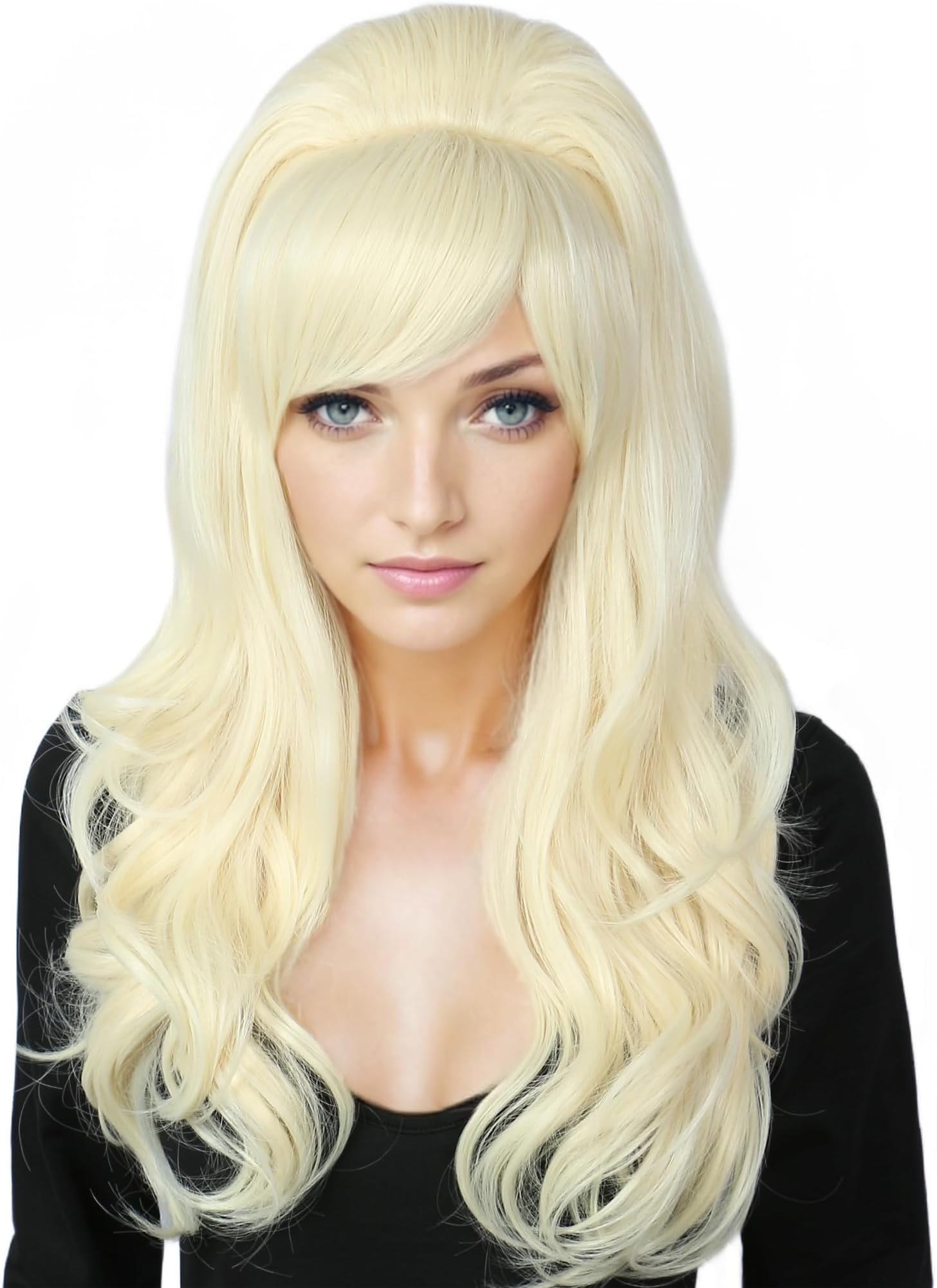 Linfairy Long Wavy Blonde Wig Big Bouffant Beehive Wigs for Women fits 50s 80s Costume