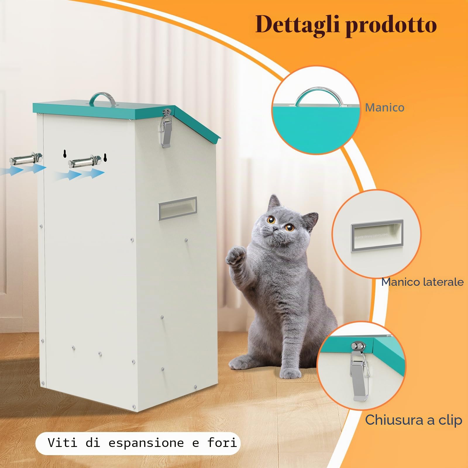 Svauouumu Alimentatore Automatico Per Cani 6 Kg Alimentatore Automatico Per Gatti Gravity Metal Alimentatore Per Cani Con Coperchio Per Cuccioli Gatti, Cuccioli