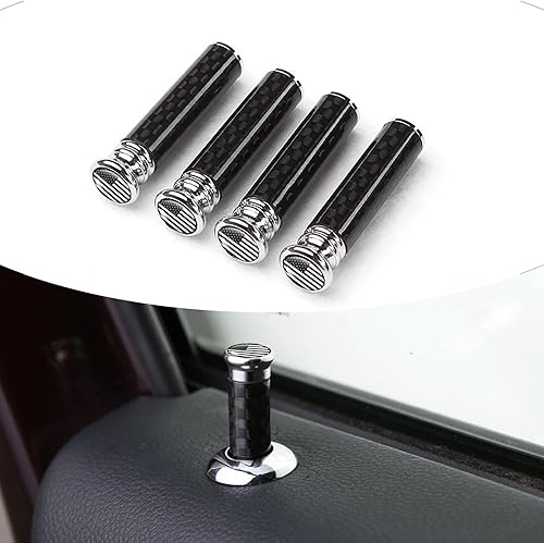 Yumfugu 4 pomos de bloqueo de puerta modificados para automóvil, de fibra de carbono, de metal, para cerraduras de puerta, repuestos, universales,