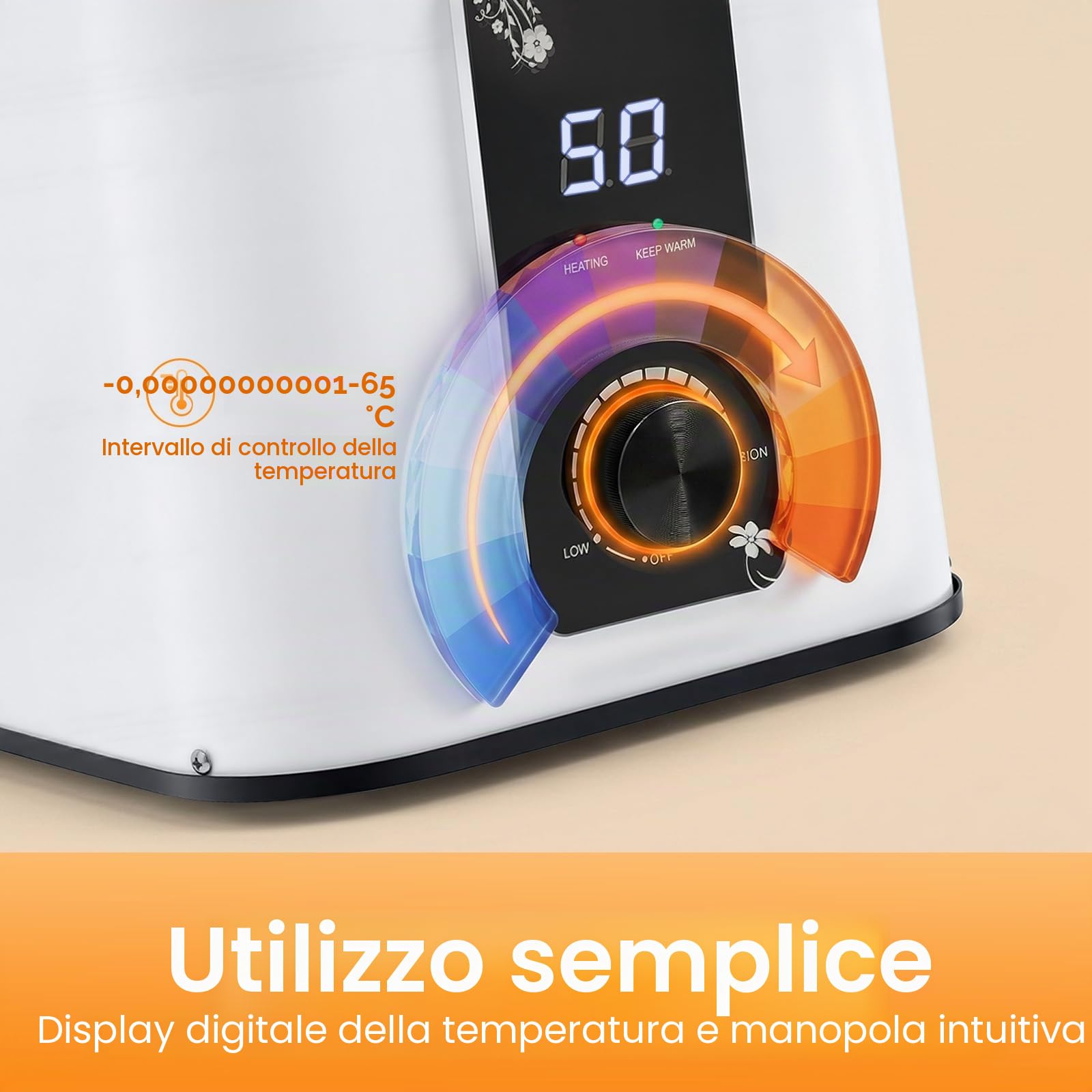 Scaldacqua elettrico istantaneo da 1500 W, temperatura regolabile da 0 a 65 °C, mini scaldacqua istantaneo con display, serbatoio acqua calda 8 l, piccolo scaldacqua istantaneo, per cucina, armadio