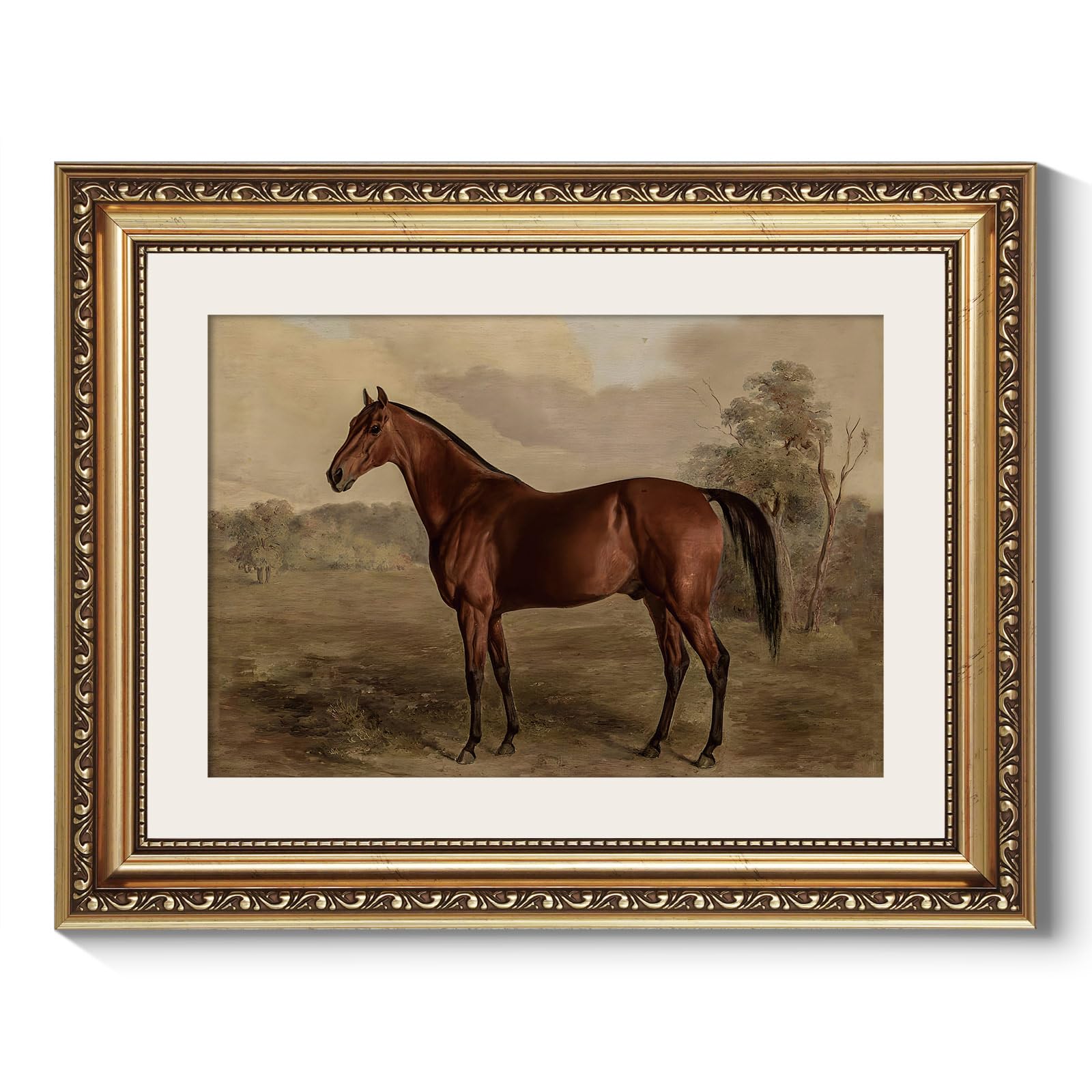 ARPEOTCY Vintage Gold Framed Horse Wall Art, Bedroom Bathroom Living Room Classic Horse Picture Wall Decor, Canvas Prints, Antique Picture Frame Rustic Paintings Home Farmhouse Decor, 11x14 Inch — image 1
