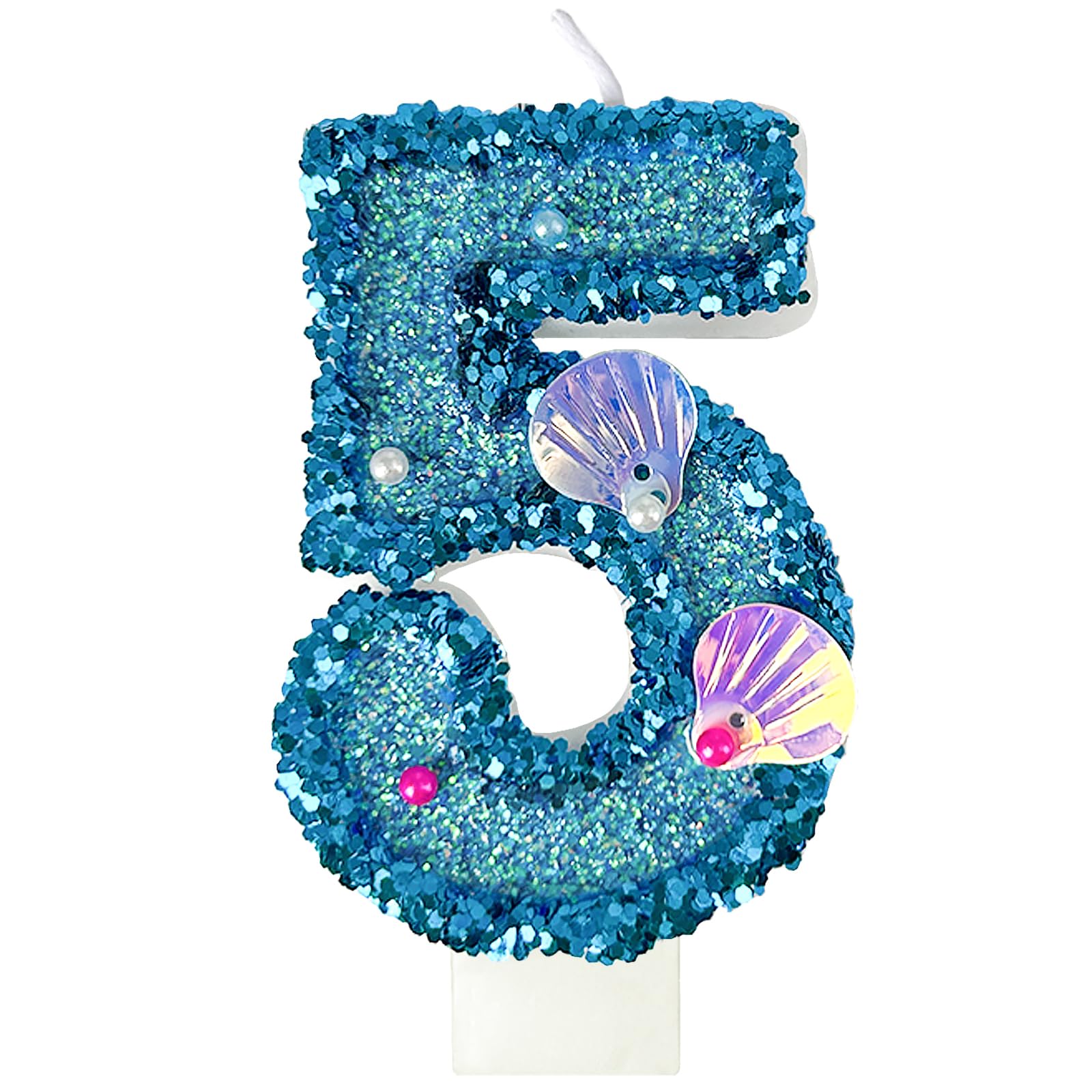 blue shell sequin number candle birthday cake number candle for mermaid theme party, wedding, birthday party party, party decoration supplies (5)
