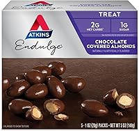 Vista 1 de Atkins Endulge Treat - Almendras cubiertas de chocolate. Ricas y crujientes. Apto para dieta cetogénica, 1 oz, 5 unidades (paquete de 4)