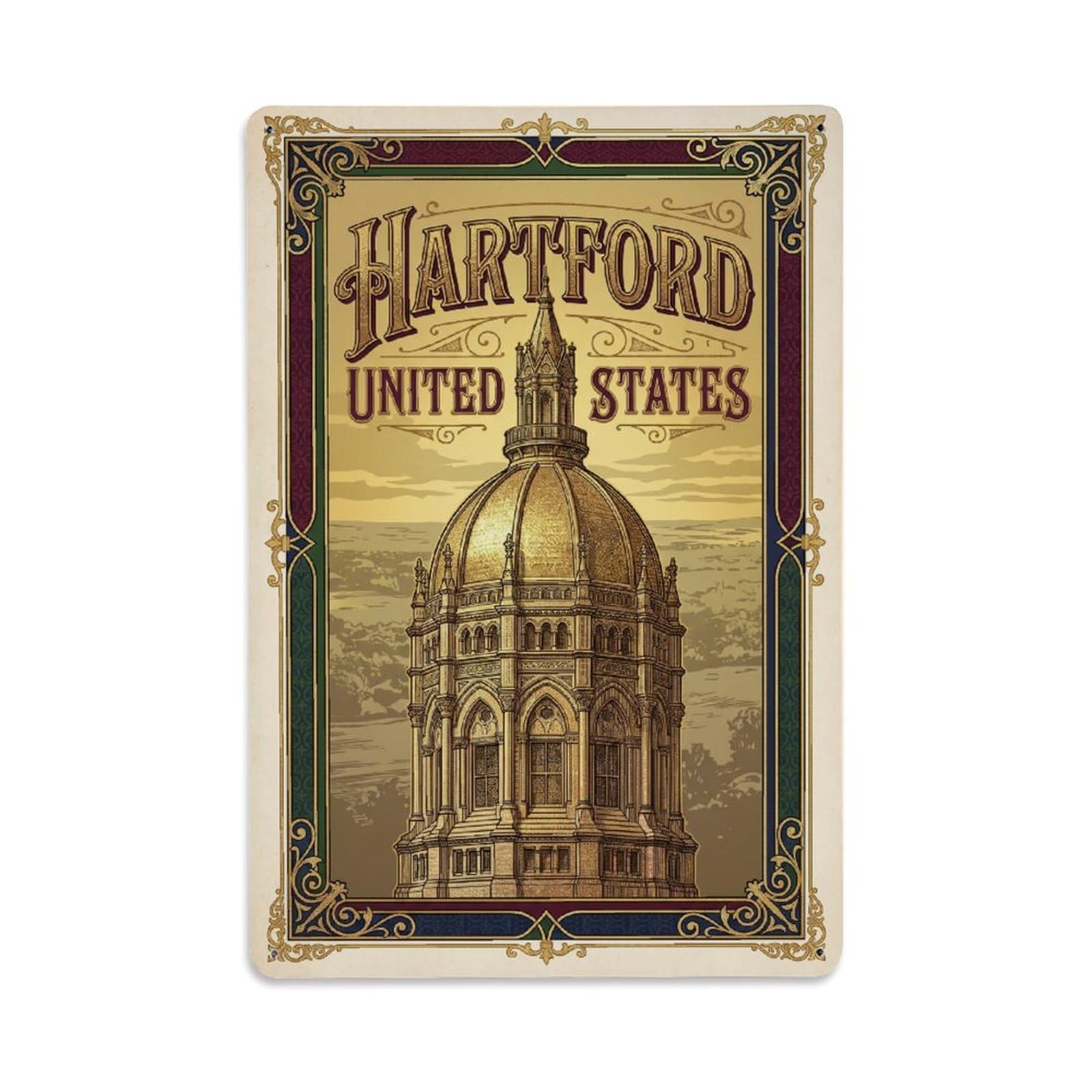 Xanthor Style Travel Usa Hartford Retro Metal Tin Sign