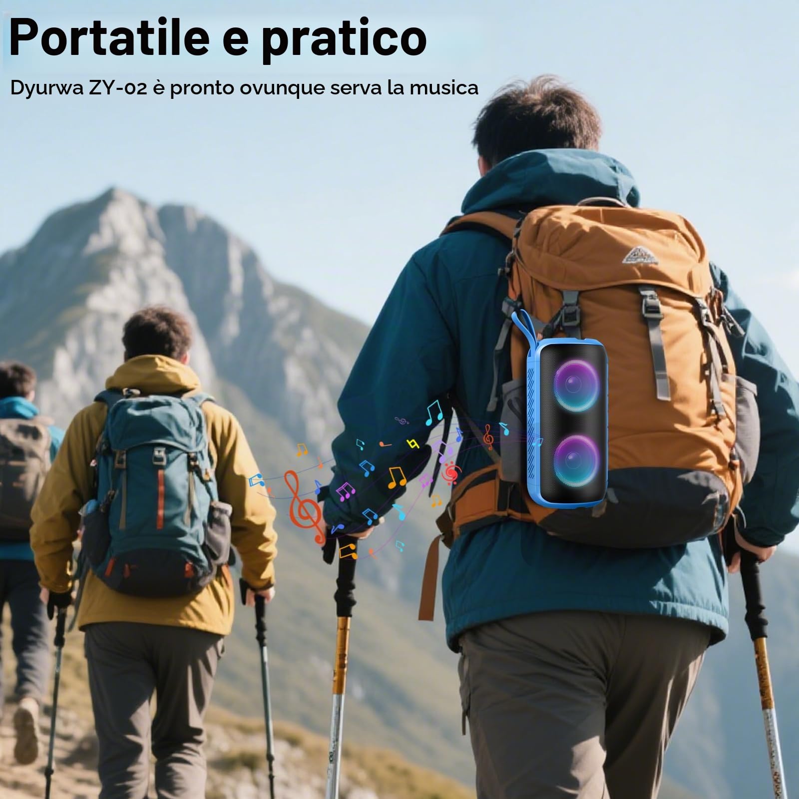 Cassa Bluetooth Portatile Potente 24W, Altoparlante Bluetooth 5.3 con Suono Stereo, IPX6 Speaker Bluetooth con Luce LED, Abbinamento TWS, 12H di Autonomia, Chiamata Senza Mani per Casa, Esterno,Viaggi