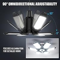 Vista 3 de BRAINIAC Bombillas LED de garaje de 100 W con 6 paneles ajustables, E26/E27 tornillo de enchufe, luz LED de techo de garaje deformable para almacén