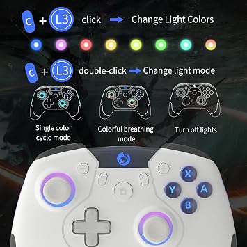 Iesooy Switch Controller, Wireless Switch Pro Controllers for Switch/Switch Lite/Switch OLED/Steam deck, Switch Remote Gamepad with 7-LED Colors/Wake-up/ Light6-Axis Gyro/Dual Motor/Turbo...