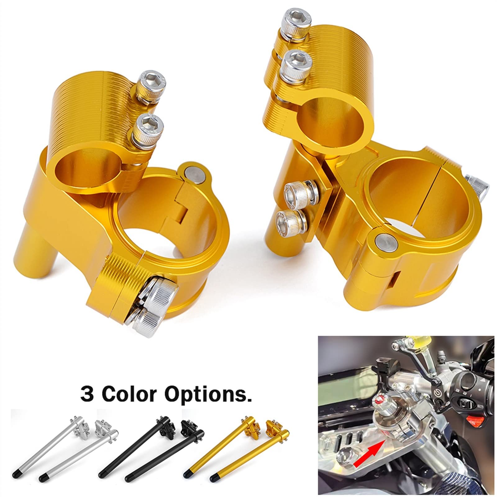 kit rialzo manubrio moto 37mm 45mm 51mm 52mm 58mm CNC Motorcycle Racing Riser Sollevato Superiore Clipon Clip On Manubrio Regolabile Manubrio Morsetto Forcella rialzo manubrio moto ( Size : Sliver 52m