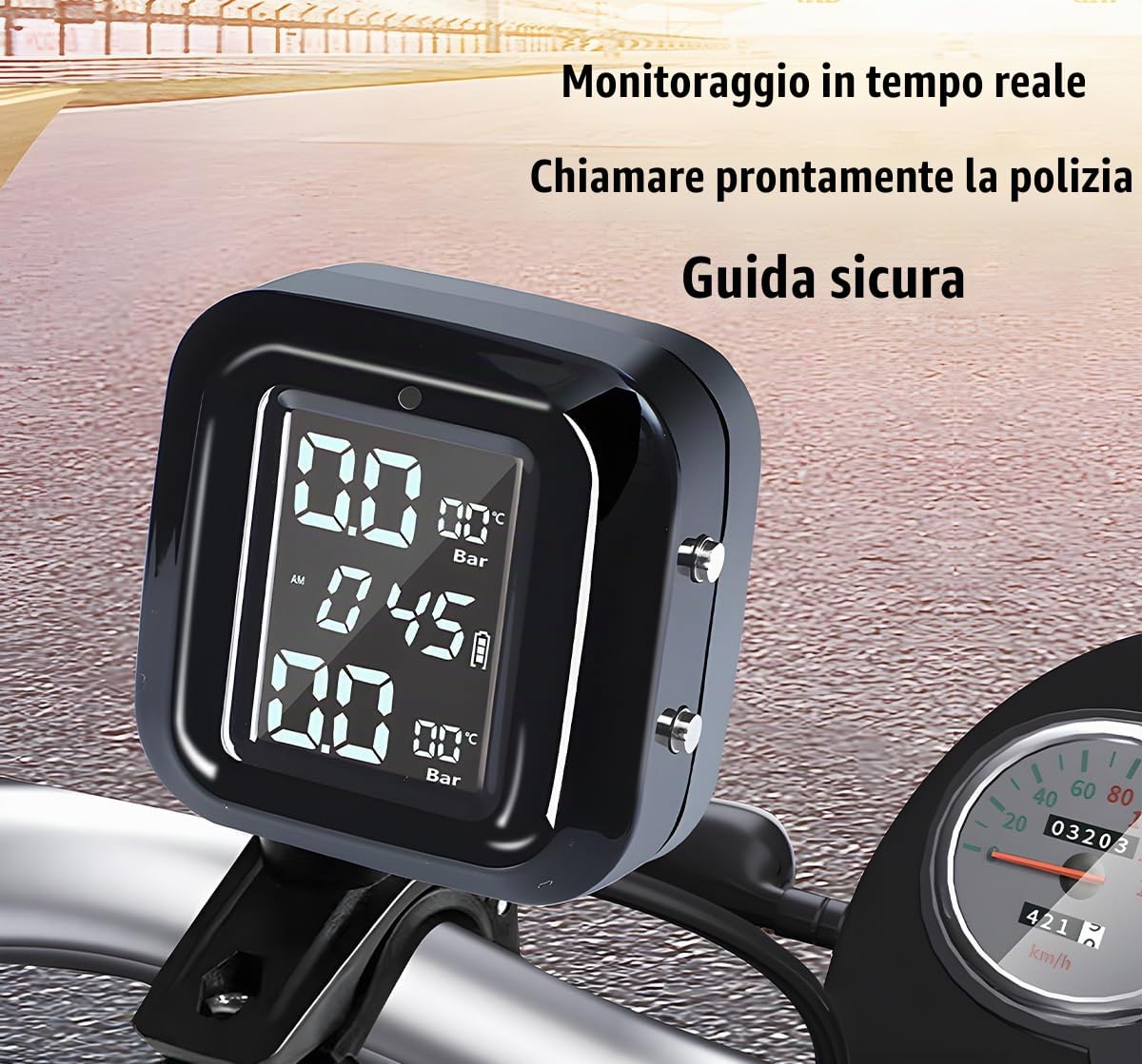 CGEAMDY Motorcycle TPMS Sistema di Monitoraggio Pressione dei Pneumatici, Monitor Pressione Pneumatici Moto, Allarme Pressione Pneumatici Temperatura Monitor in Tempo Reale per Moto Due Ruote