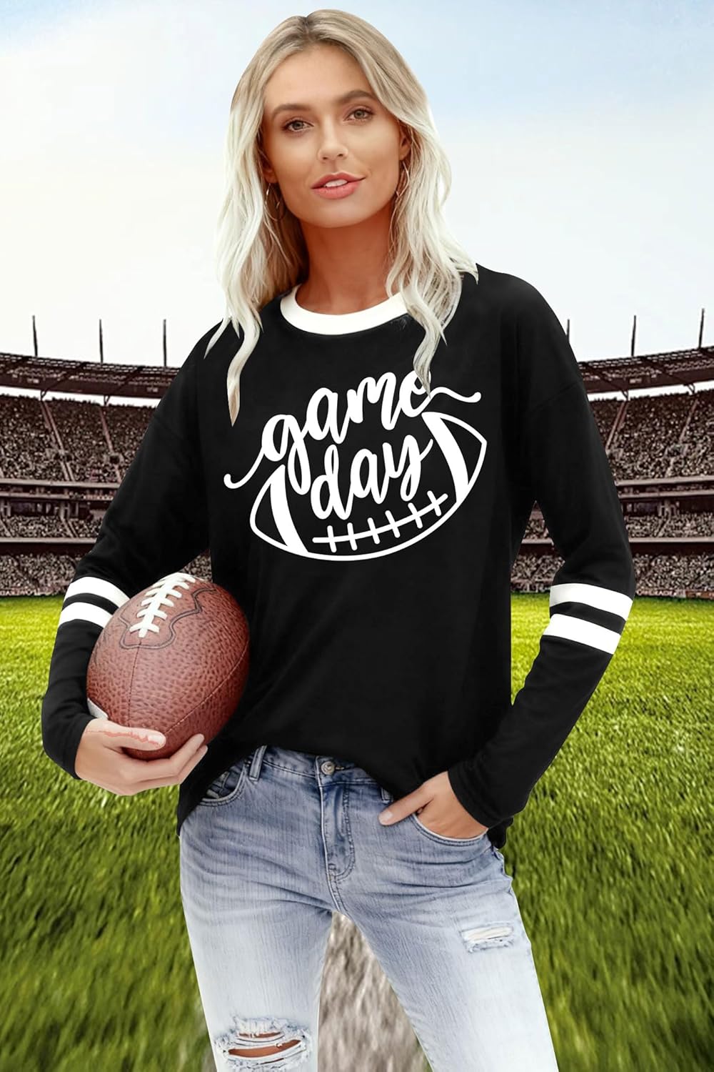 Game Day Shirts for Women: Football Season Tshirts Sunday Funday Football Casual Sport Long Sleeve Tops - Image 2