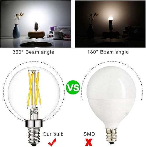 Miniatura 2 de Paquete de bombillas de candelabro G16.5 de 4 W 40 W E12 de 400 lm, 6 unidades y bombilla E26 Edison de 6 W 60 W, bombilla LED A15, 600 lúmenes,